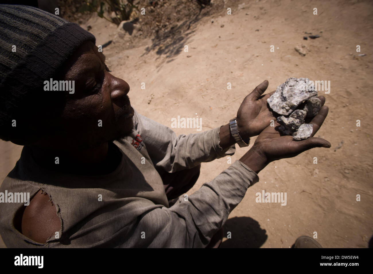 Inside a smallscale Tanzanite mine in Tanzania miners are working