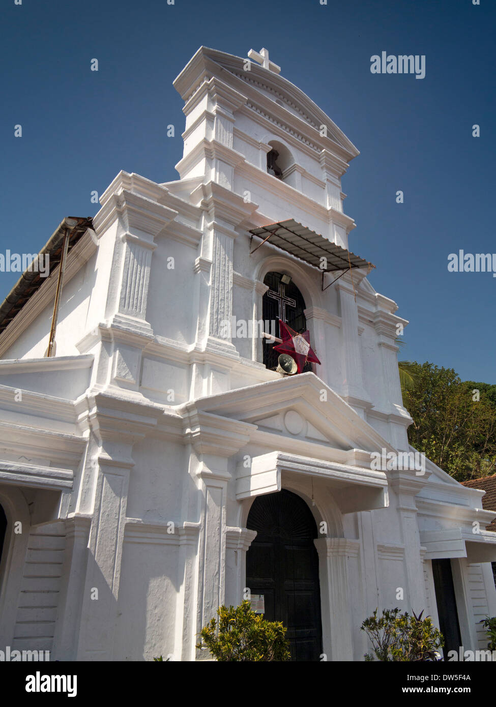 India, Goa, Panjim, Fontainhas, Portuguese Latin Quarter, whitewashed Chapel of St Sebastian Stock Photo