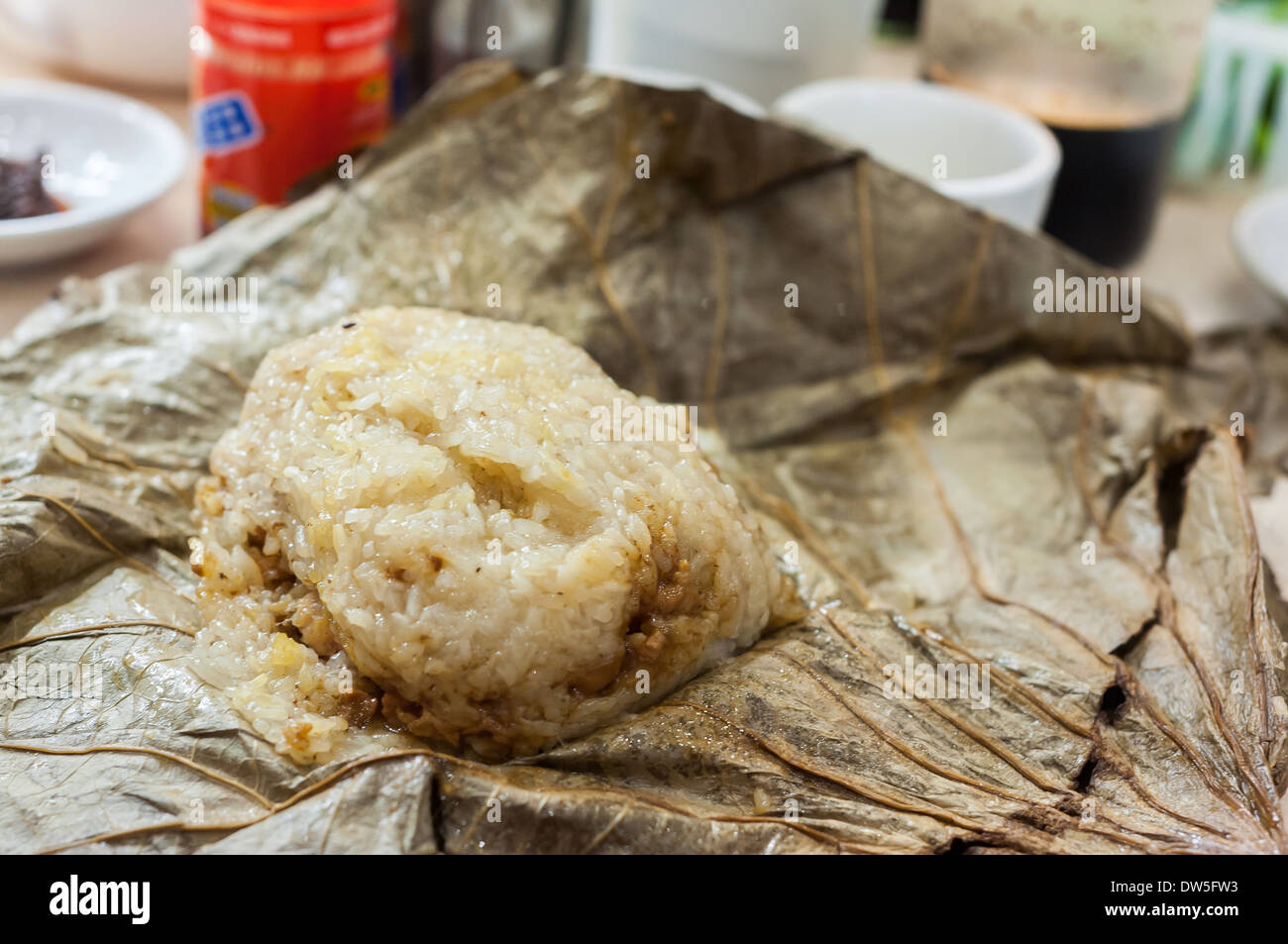 Sticky rice in bamboo leaf a classic Hong Kong dim sum dish Stock