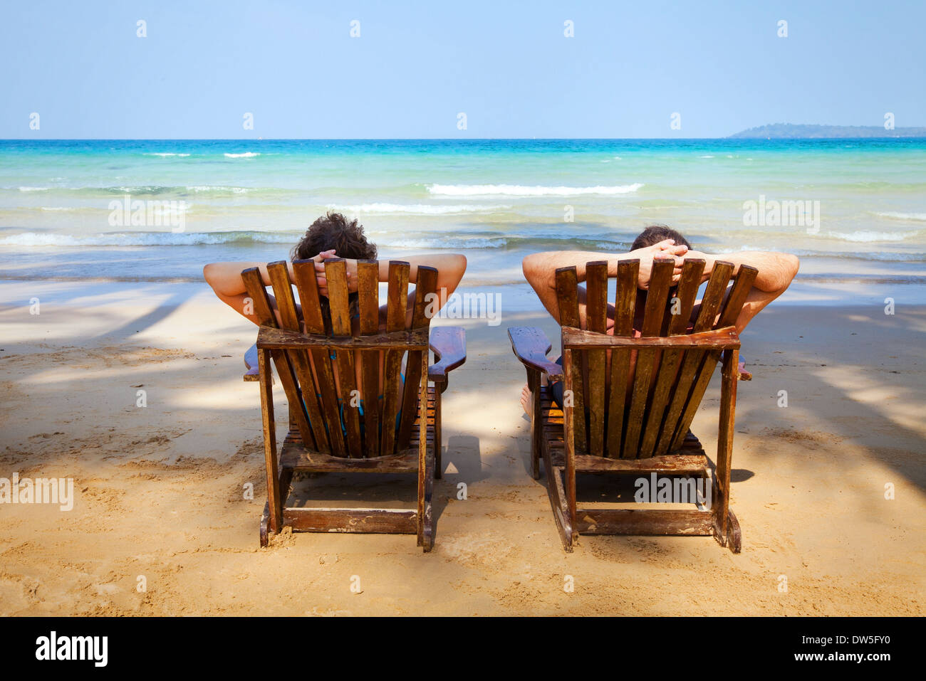 sunbathing on the beach Stock Photo