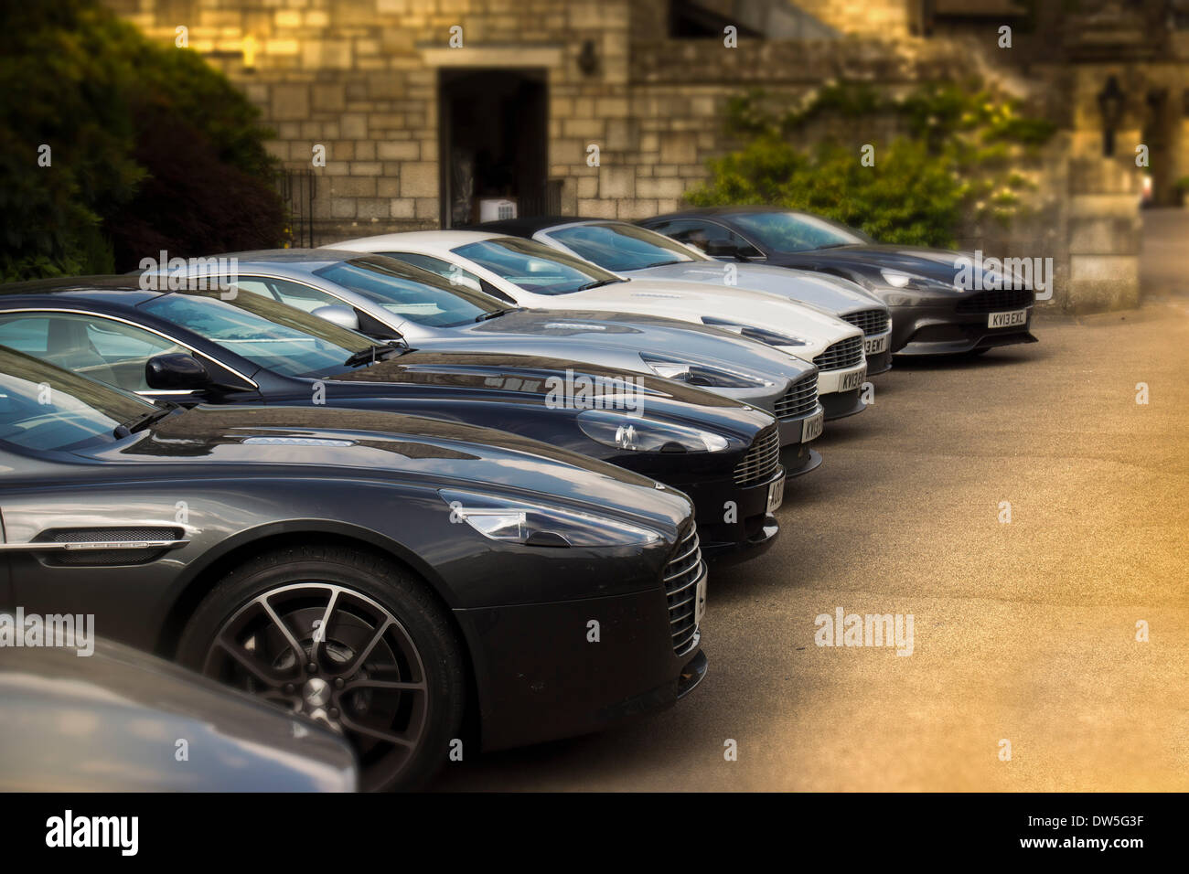 Aston Martins parked in front of a luxury hotel, Cliveden House, Berkshire, United Kingdom, Europe Stock Photo