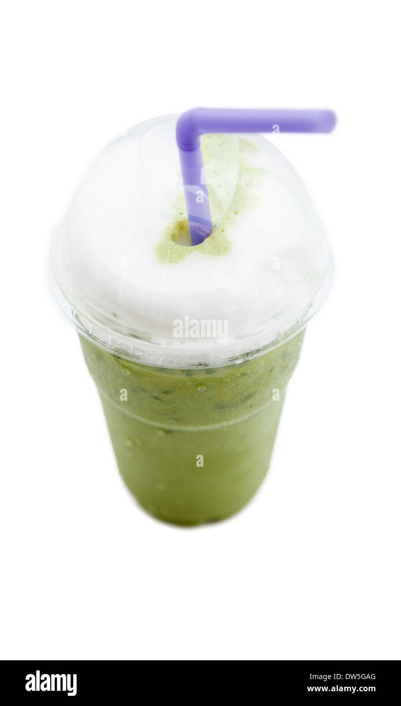 ice green tea with whipped cream isolated on white Stock Photo Alamy