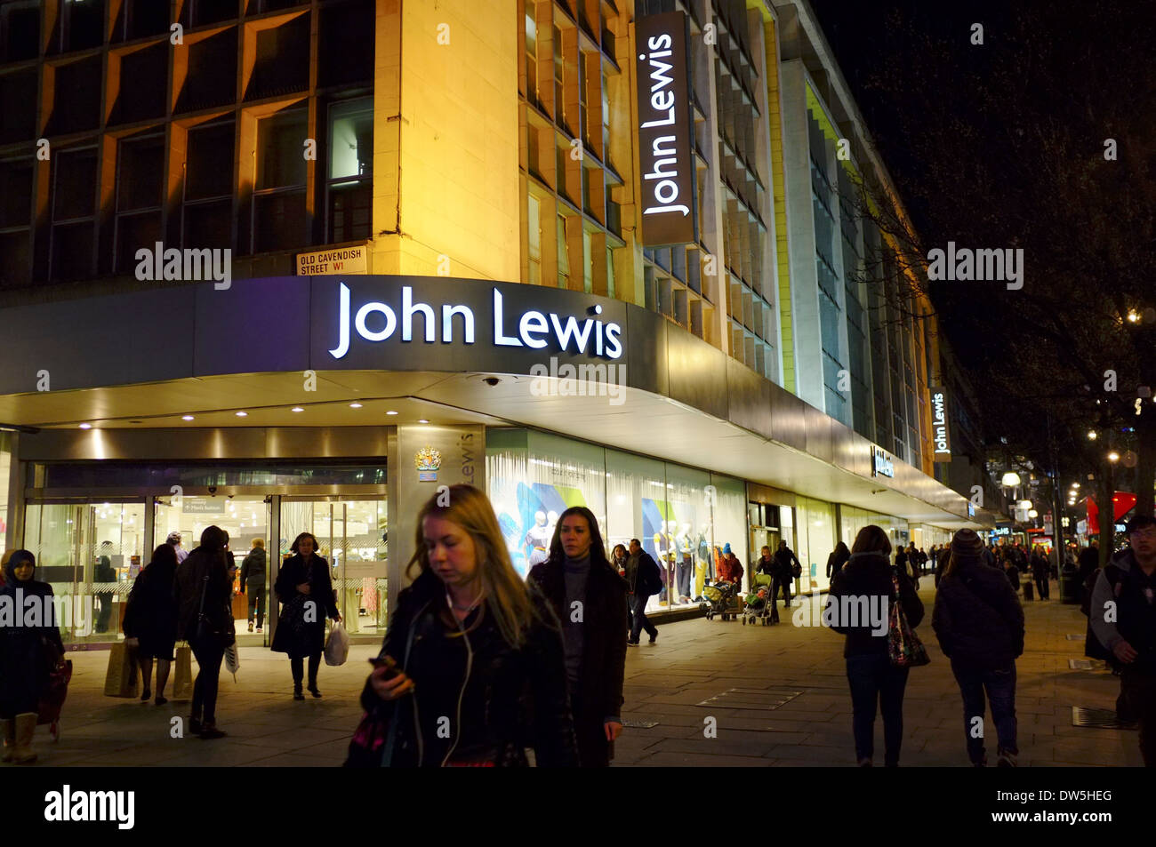 John Lewis department store & night shoppers on Oxford street, London