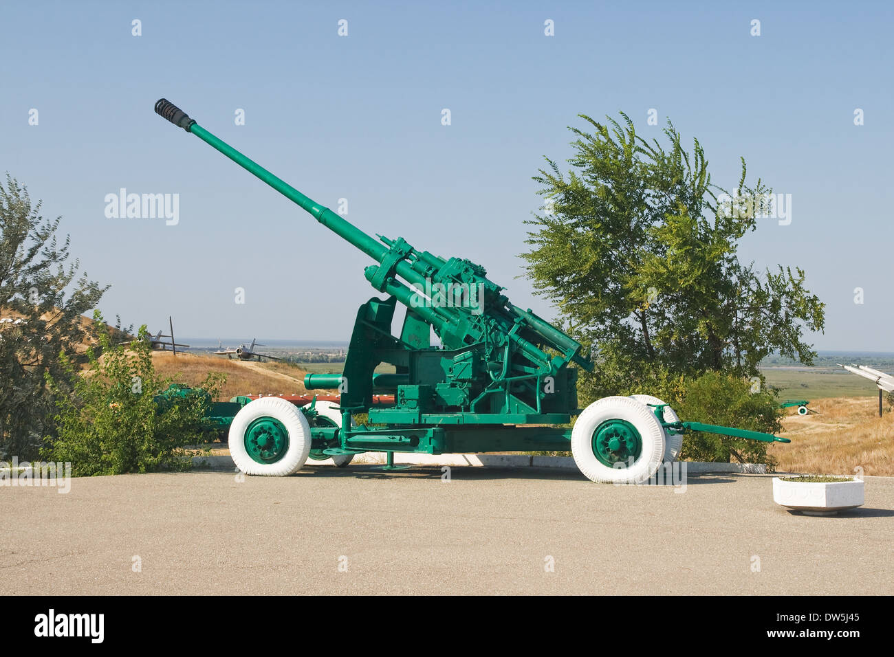 An old anti-aircraft cannon, monument in Kerch, southern Russia Stock Photo