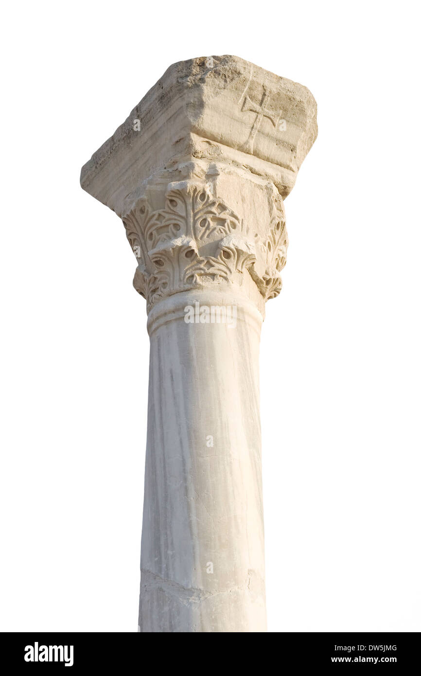 Old classical column isolated over white background Stock Photo