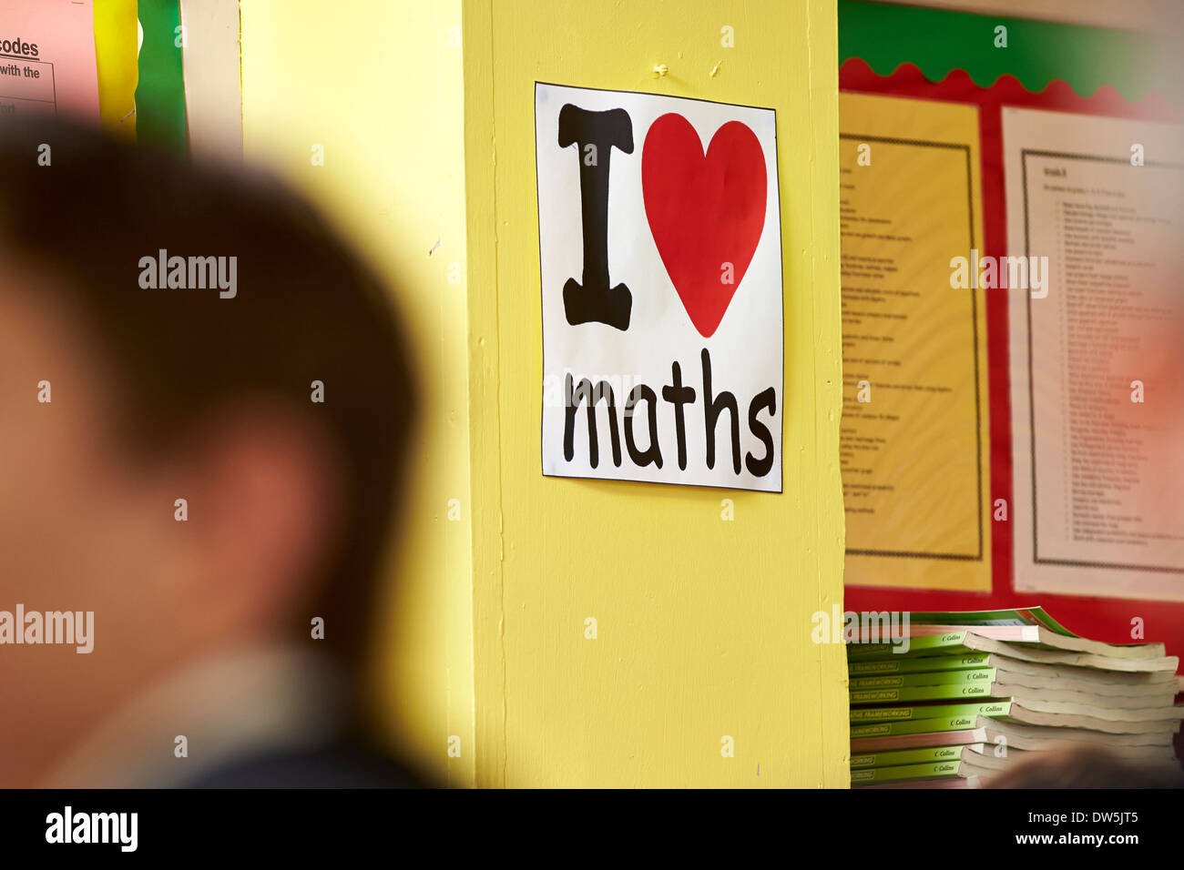 I love maths poster in a school classroom Stock Photo