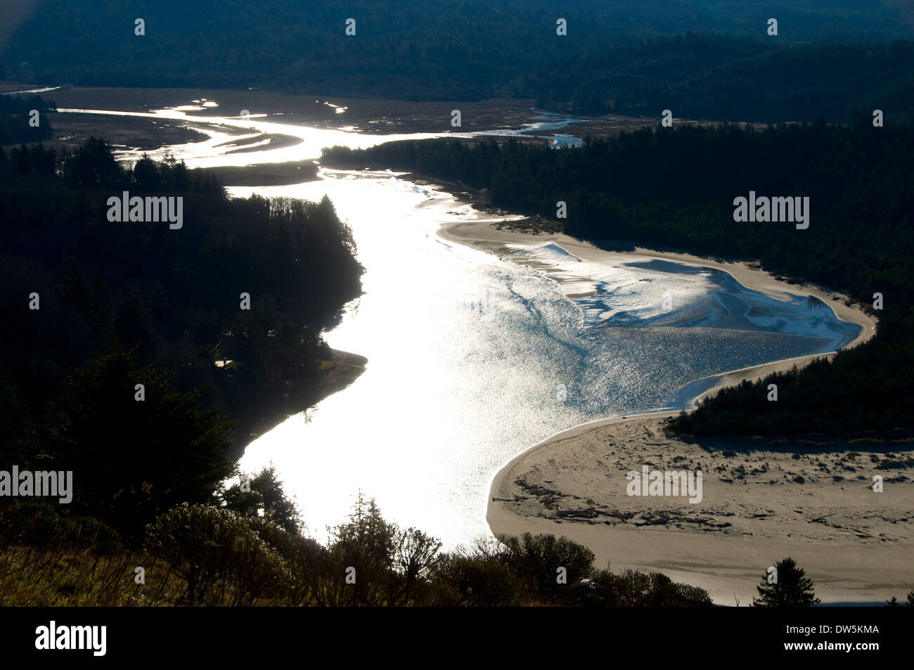 View of Salmon River estuary, Cascade Head Preserve, Oregon Stock Photo