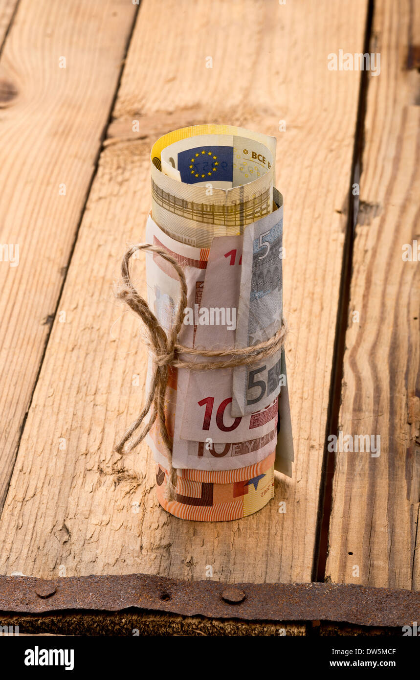euro bank bill on the wooden desk Stock Photo