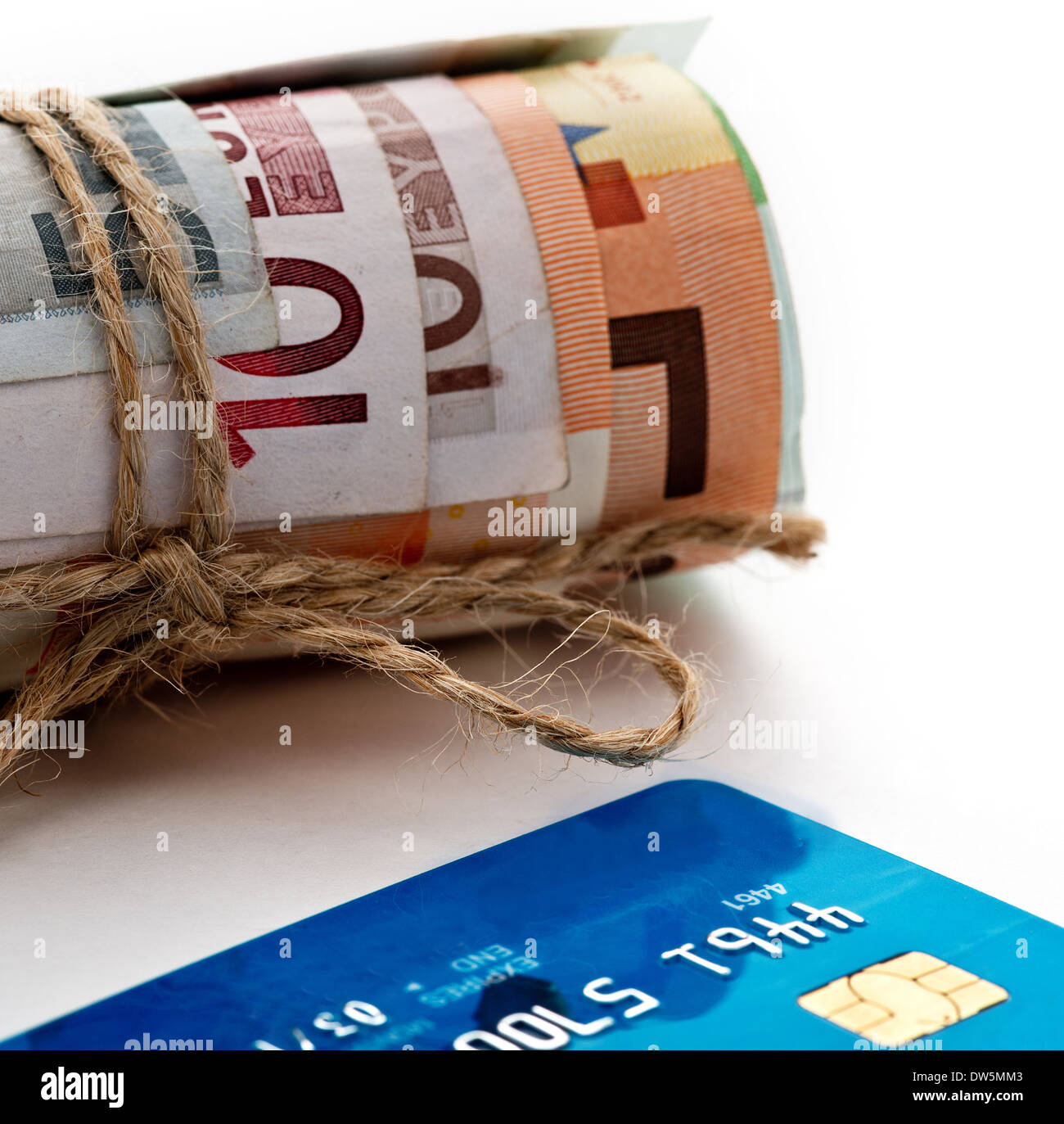 still life with euro money and credit card Stock Photo