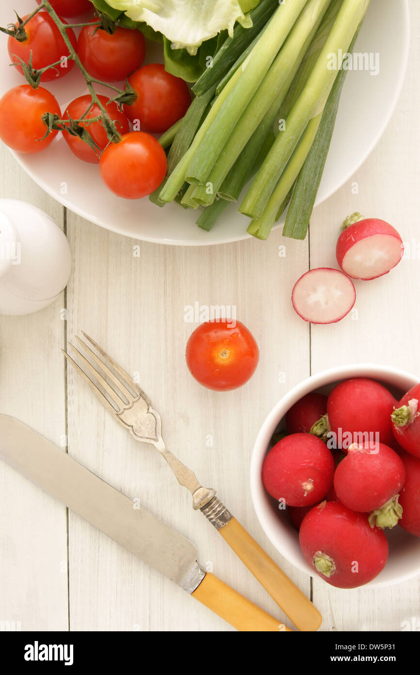 Salad on a Summery lunch table top down view Stock Photo Alamy