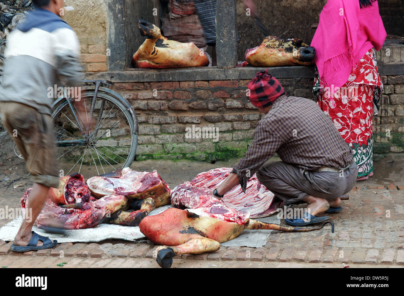 A butcher's stall in a Nepalese market Stock Photo