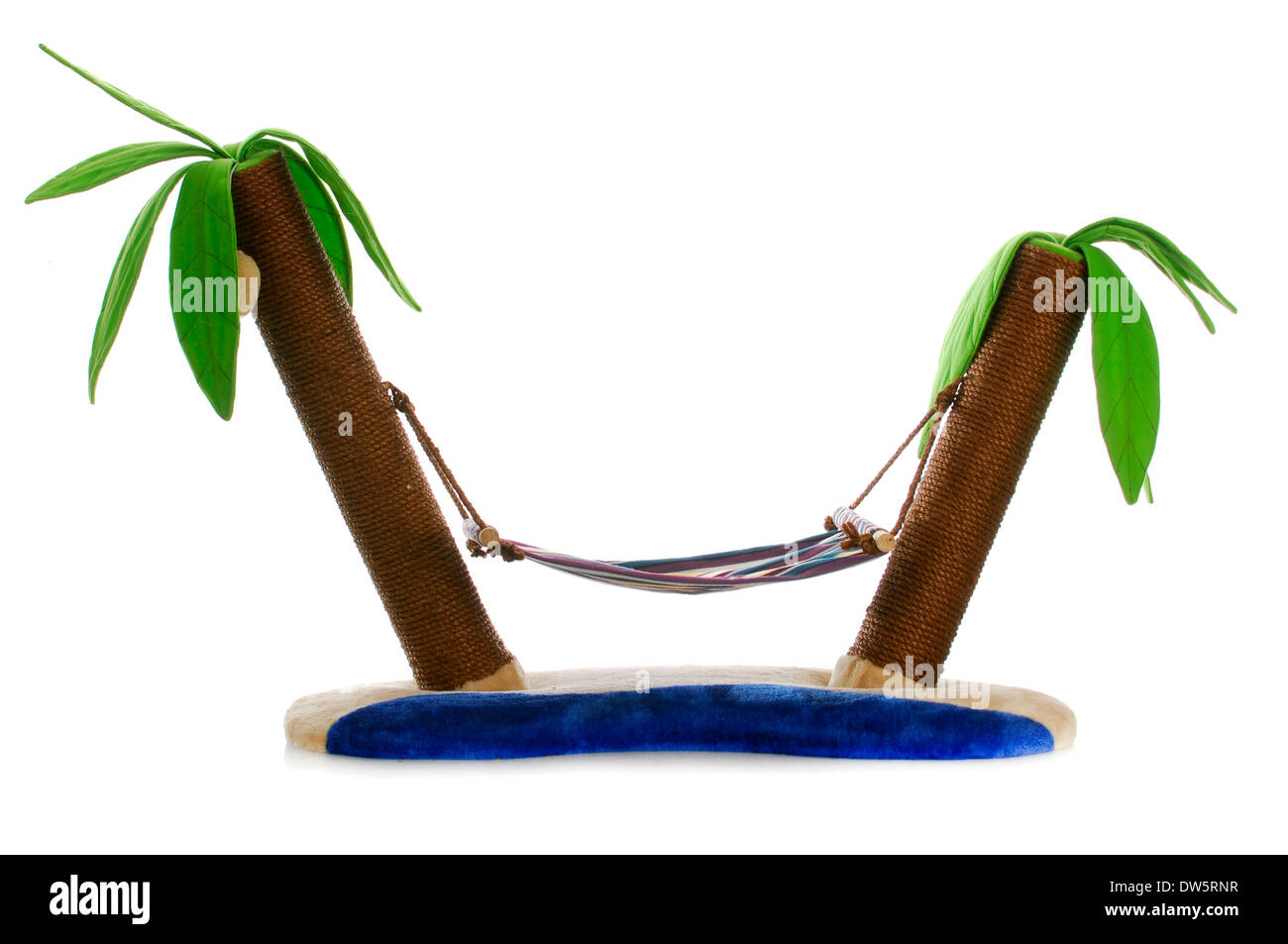 cat bed with scratching post - hammock between two palm trees on white  background Stock Photo - Alamy