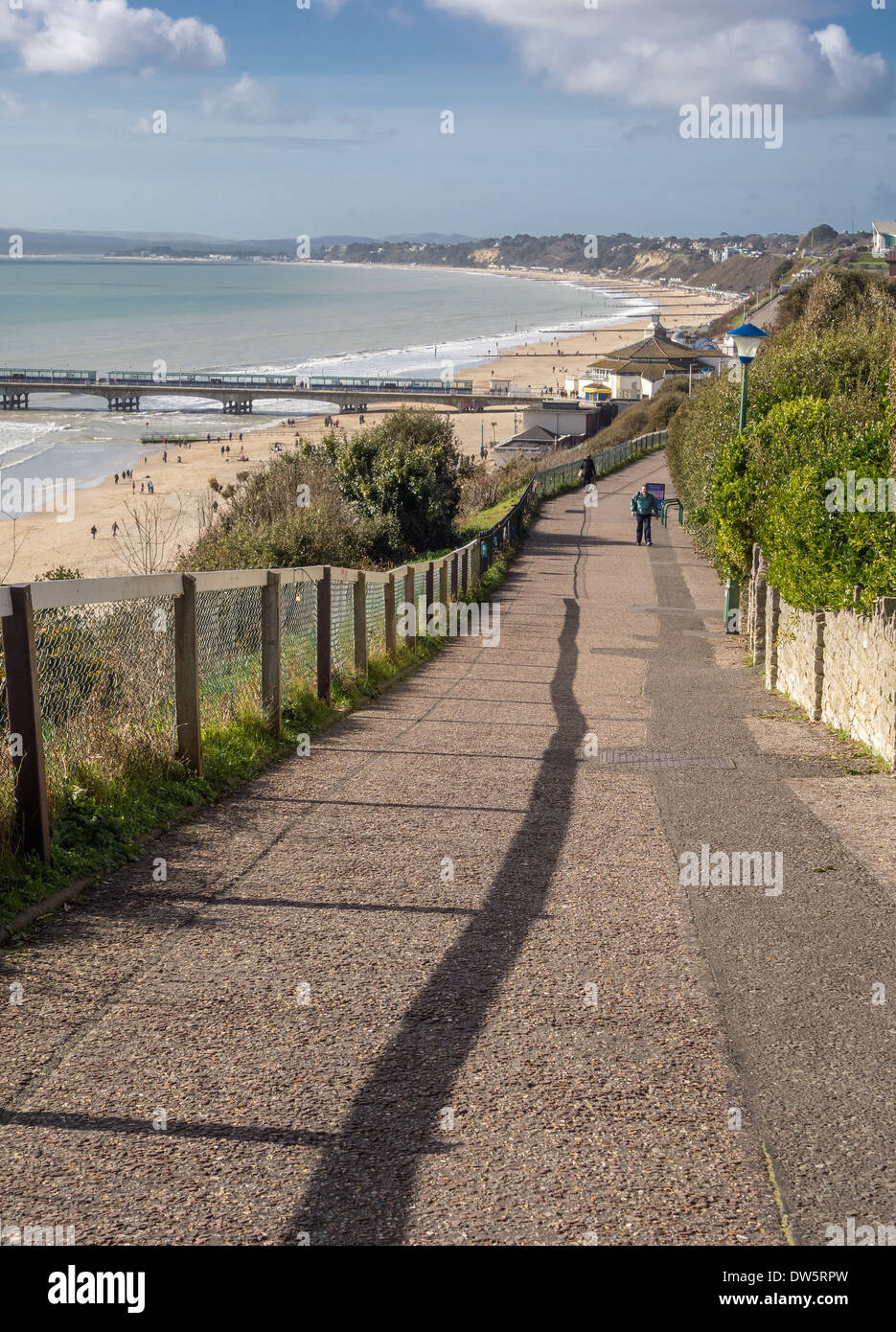 East Cliff Path to Beach and Pier at Bournemouth, Dorset, England, UK