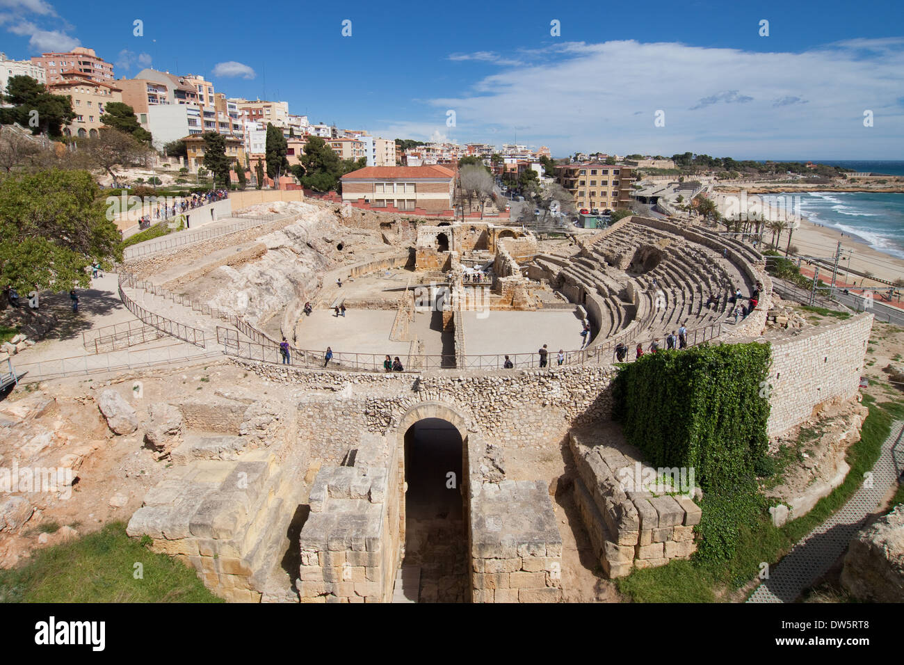 Ruins of the roman amphitheatre of Tarragona, Spain. Stock Photo