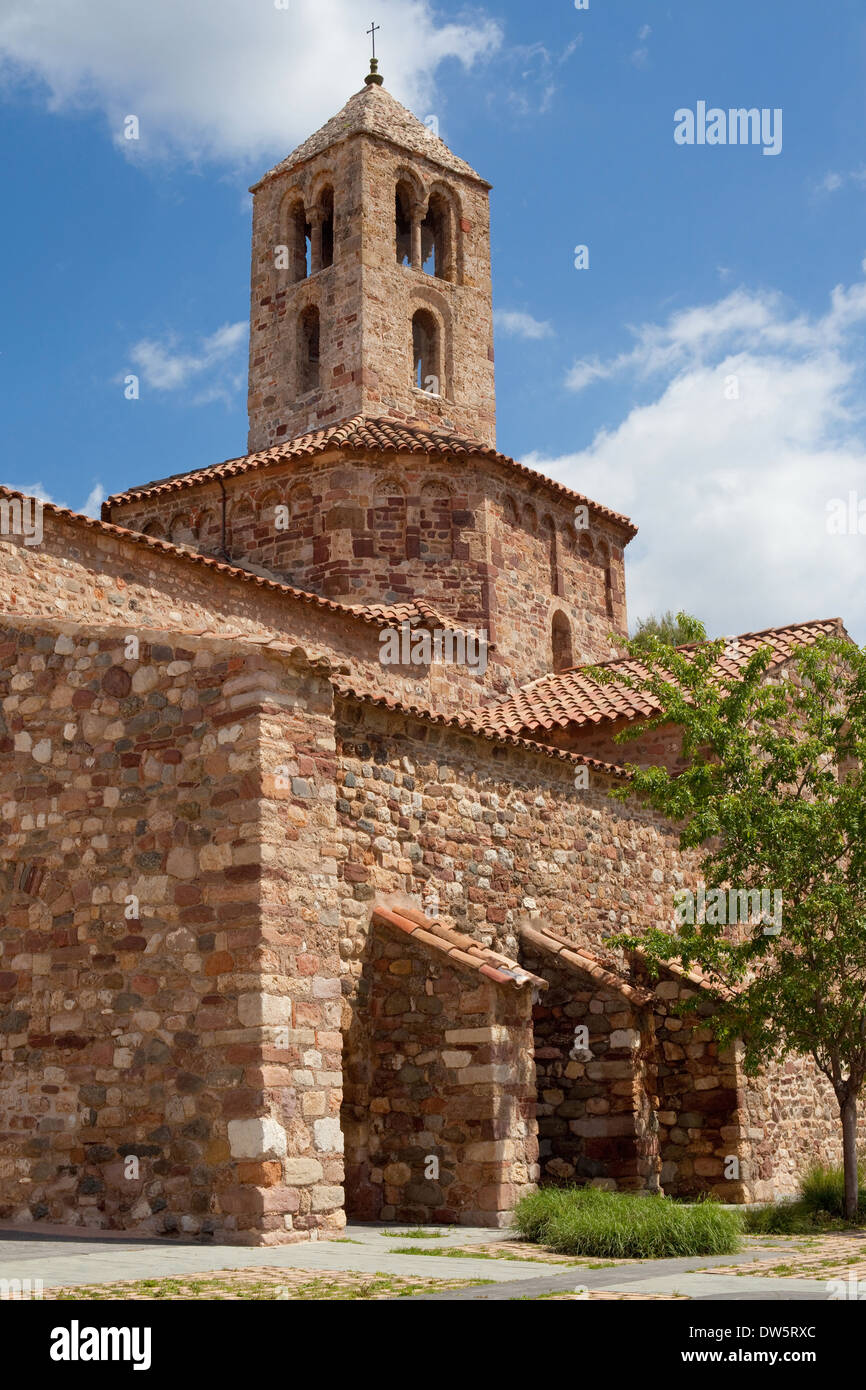 Romanesque bell tower of church of Santa Maria, belonging to the monumental group of Sant Pere in Terrassa, Catalonia. Stock Photo