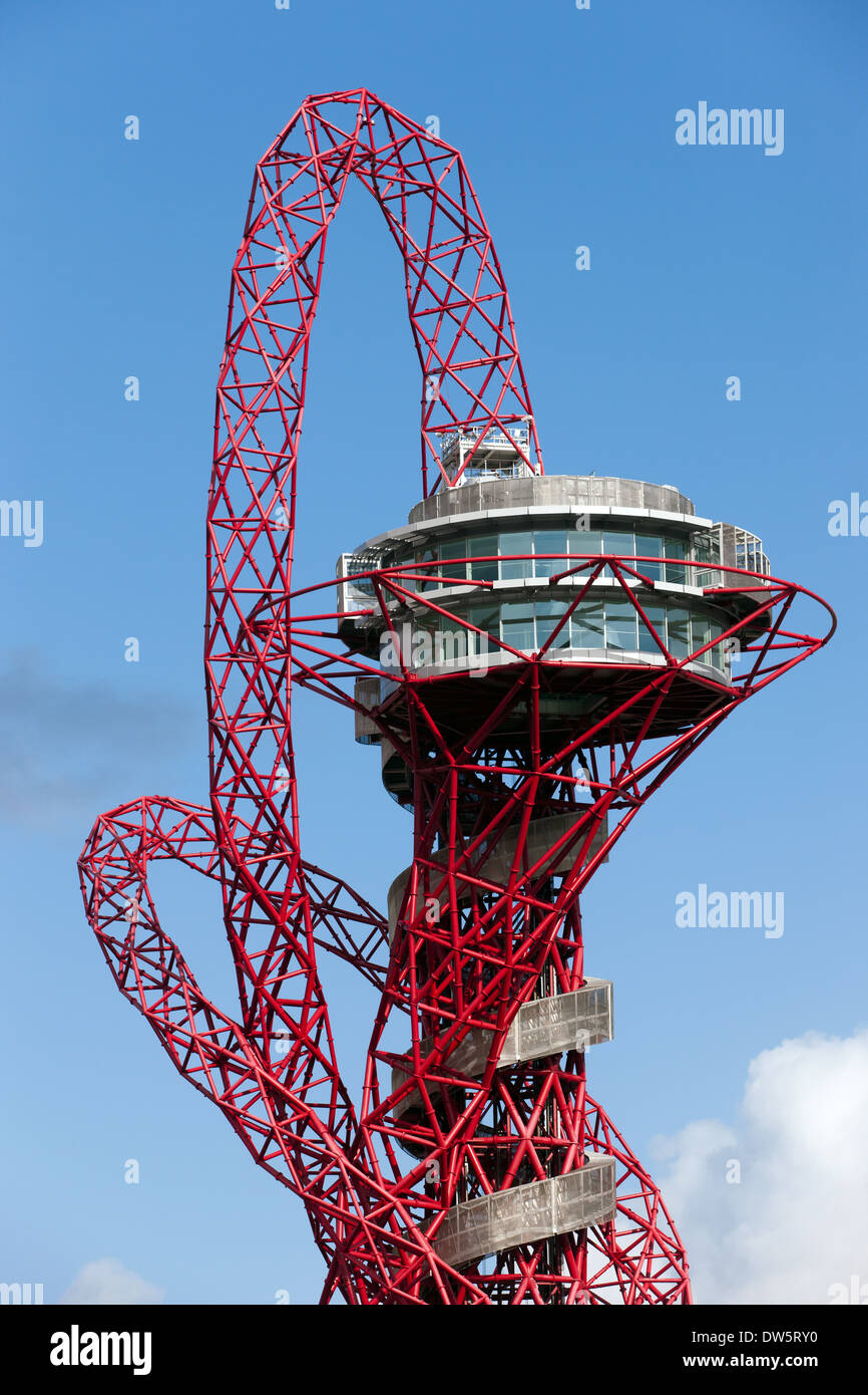 View of the top section of the ArcelorMittal Orbit, in the Queen Elizabeth Olympic Park, Stratford, London. Stock Photo