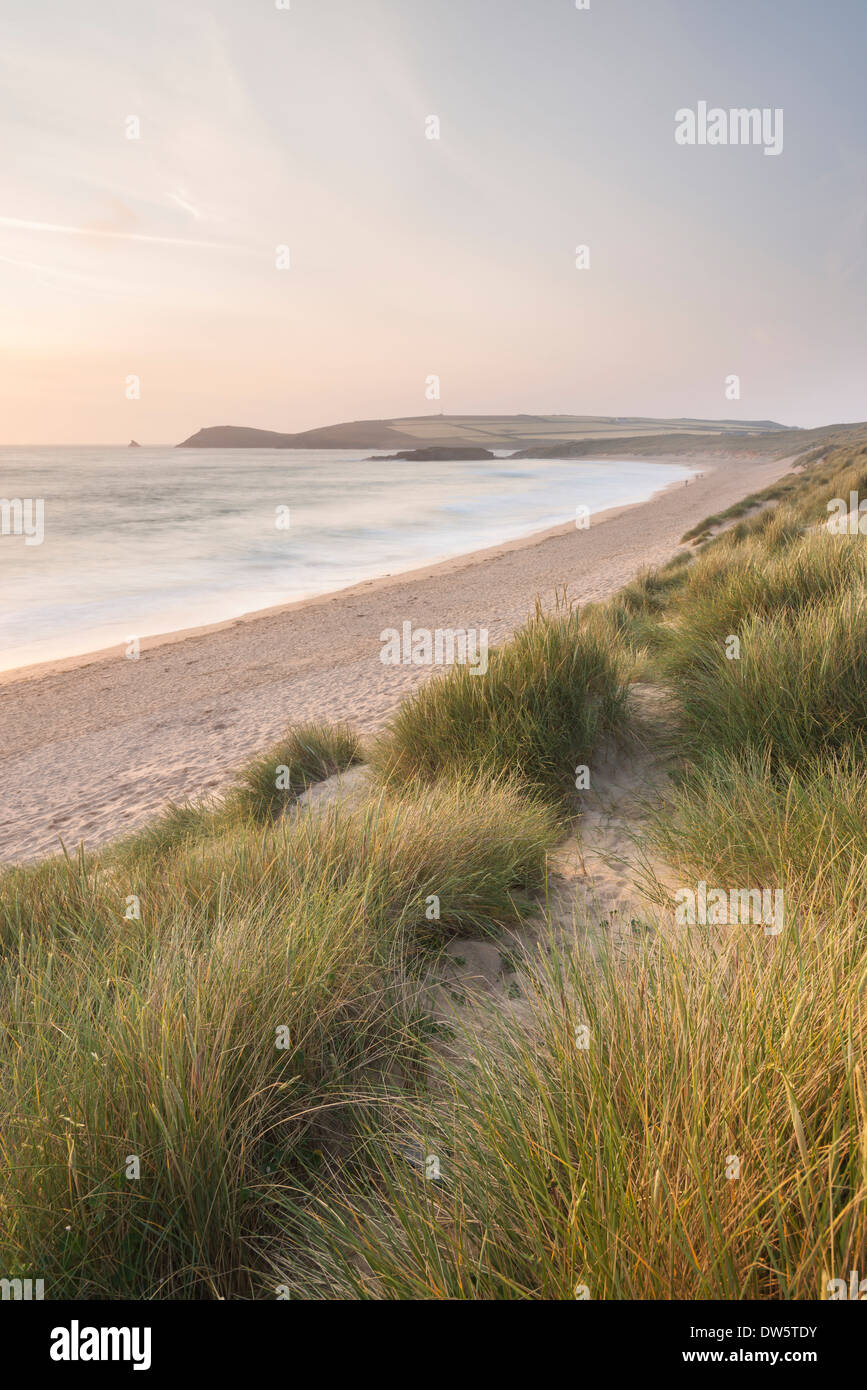 Constantine Bay with Trevose Head beyond, Cornwall, England. Summer (June) 2013. Stock Photo