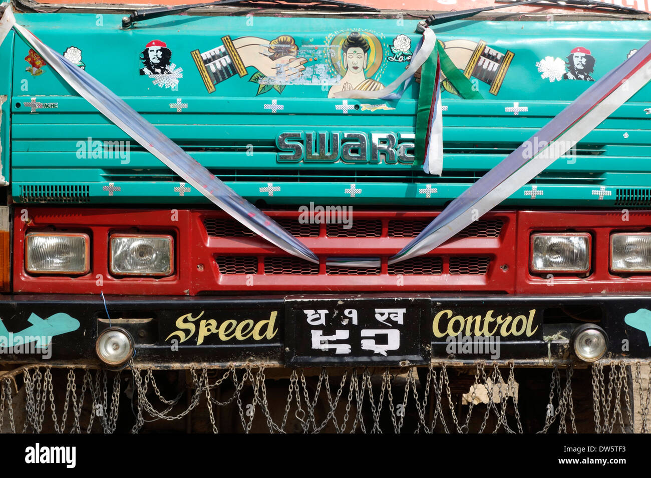 Decorated bus in the Gorkha region of Nepal. Stock Photo