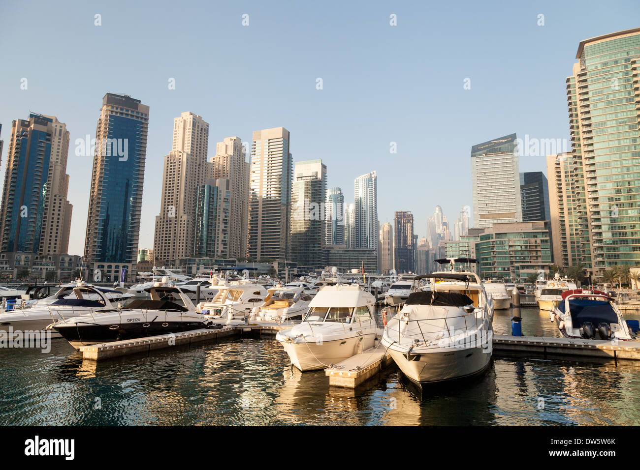 Luxury yachts moored in Dubai Marina, Dubai, UAE, United Arab Emirates Middle East Stock Photo