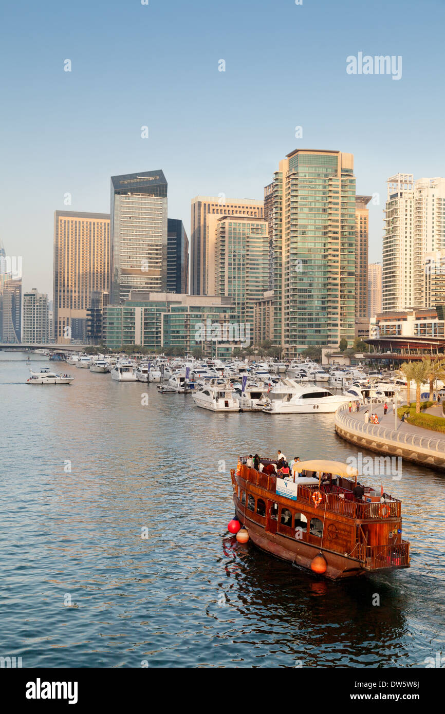 A tourist tour boat, Dubai Marina, Dubai, UAE, United Arab Emirates Middle East Stock Photo