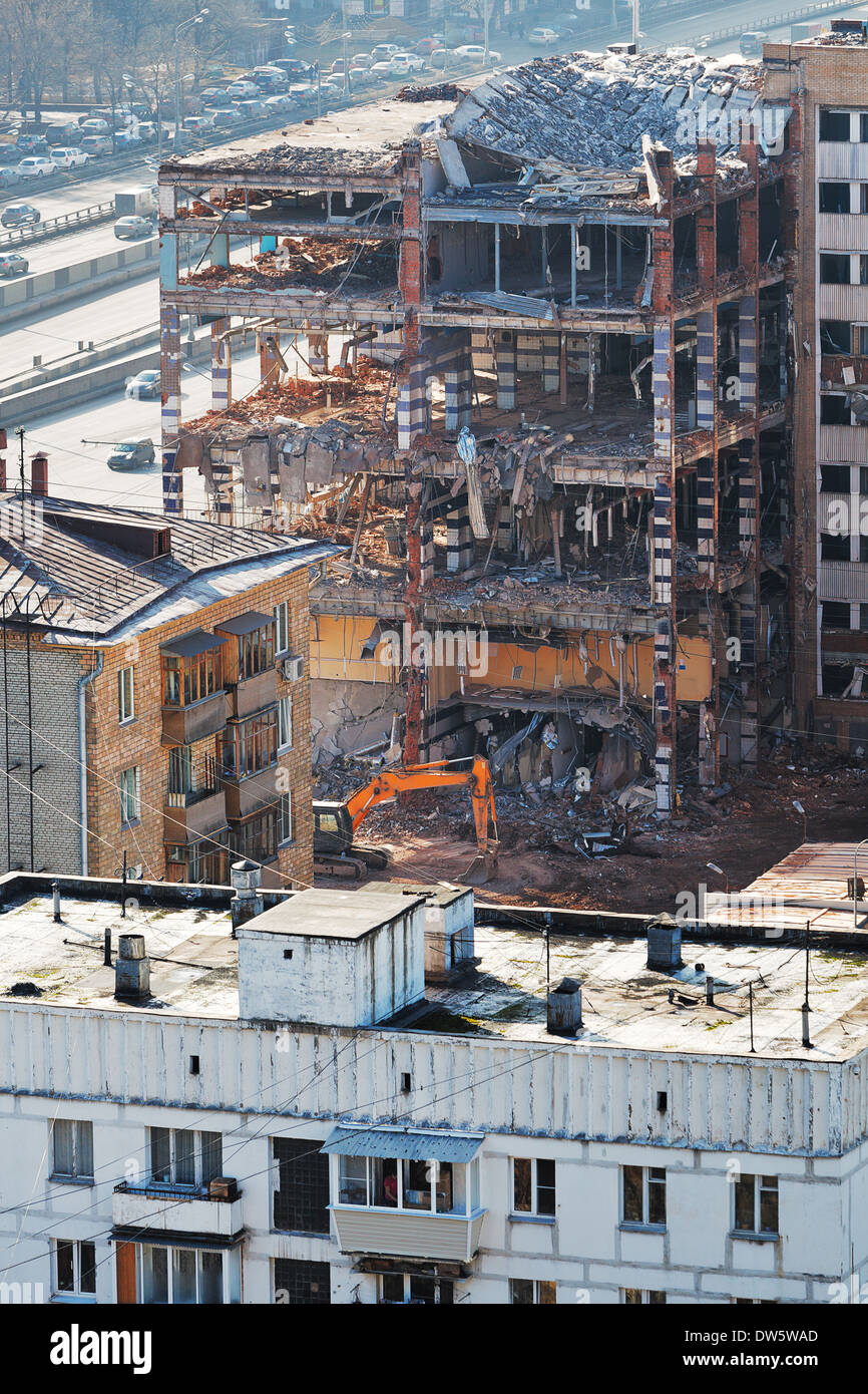 demolition of old apartment house in Moscow Stock Photo