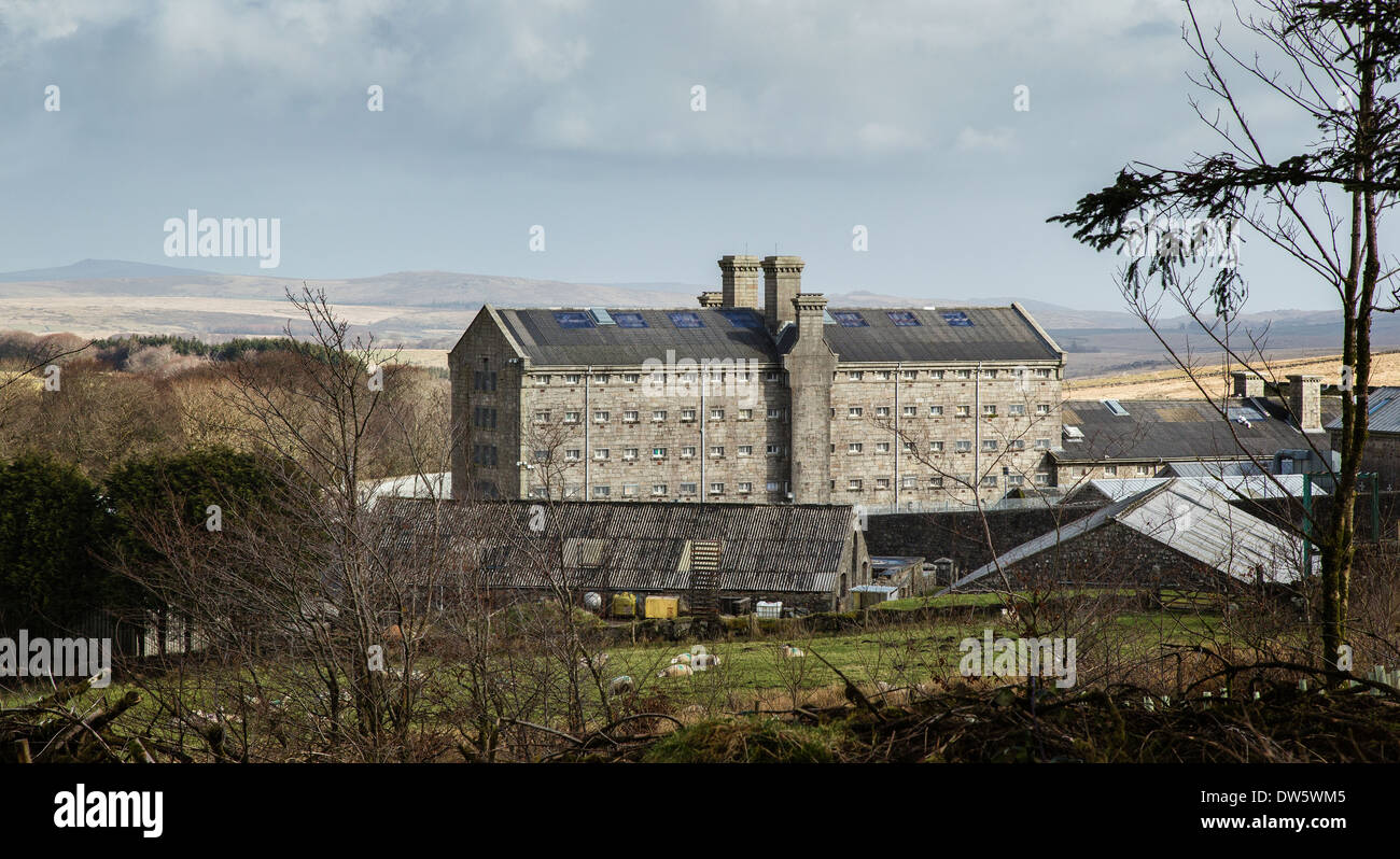 Her Majesty's Prison Dartmoor at Princetown in the wide majestic landscape of central Dartmoor Devon UK Stock Photo