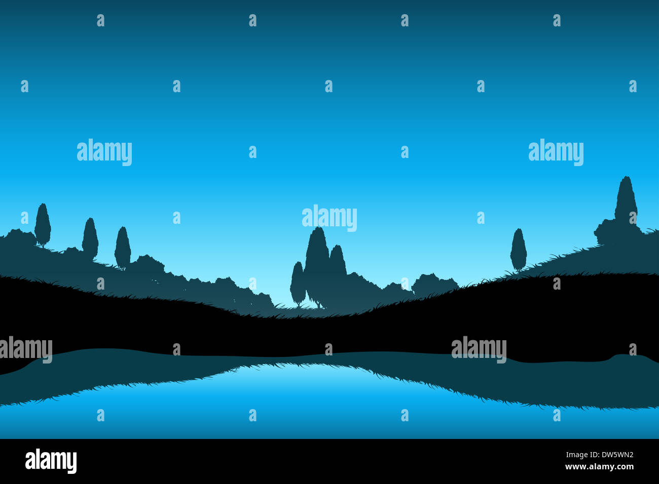 Nature Landscape with Trees Silhouette and with Lake Stock Photo - Alamy