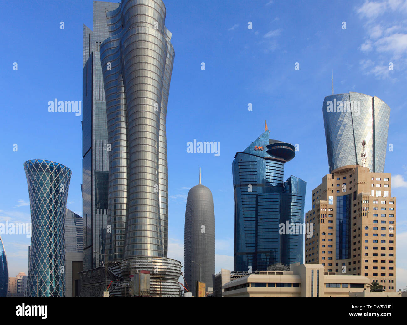 Qatar, Doha, West Bay, business district, street scene, skyline Stock ...