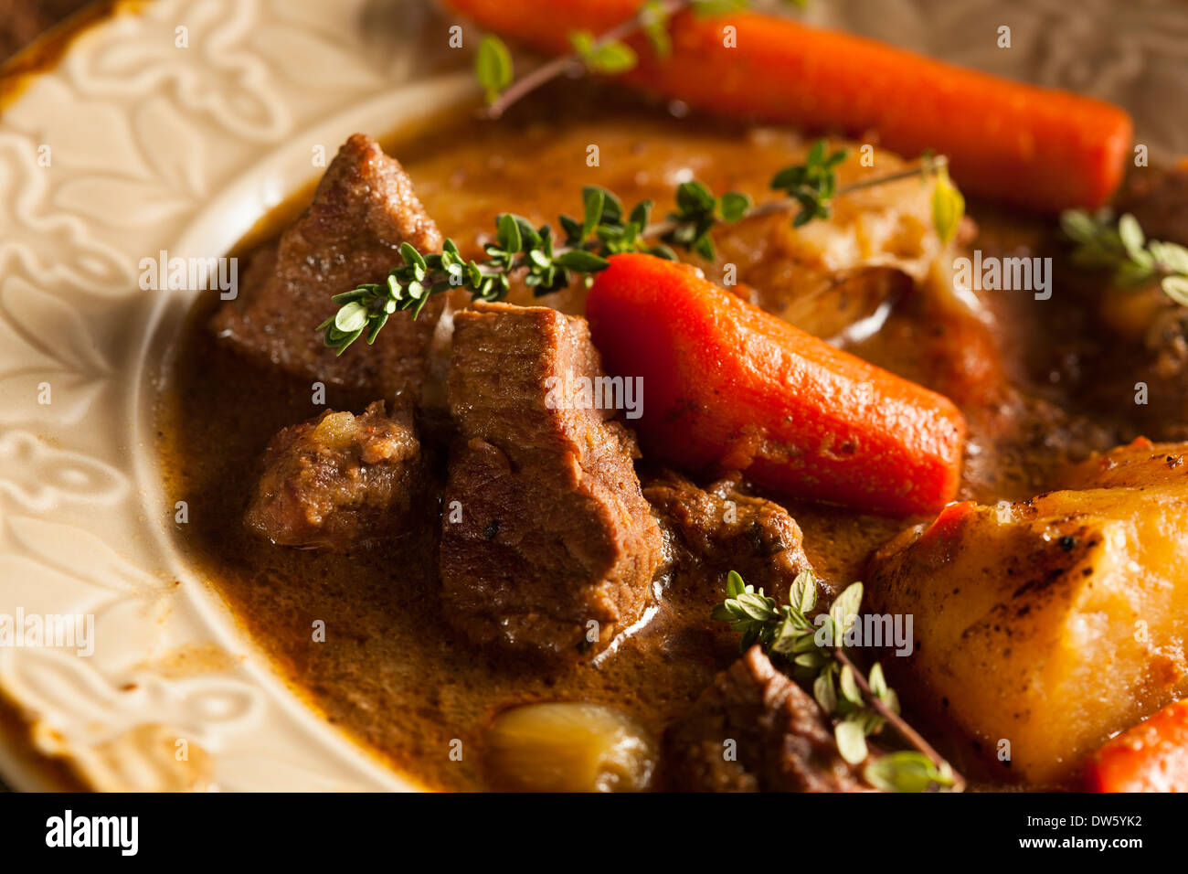 Homemade Irish Beef Stew with Carrots and Potatoes Stock Photo