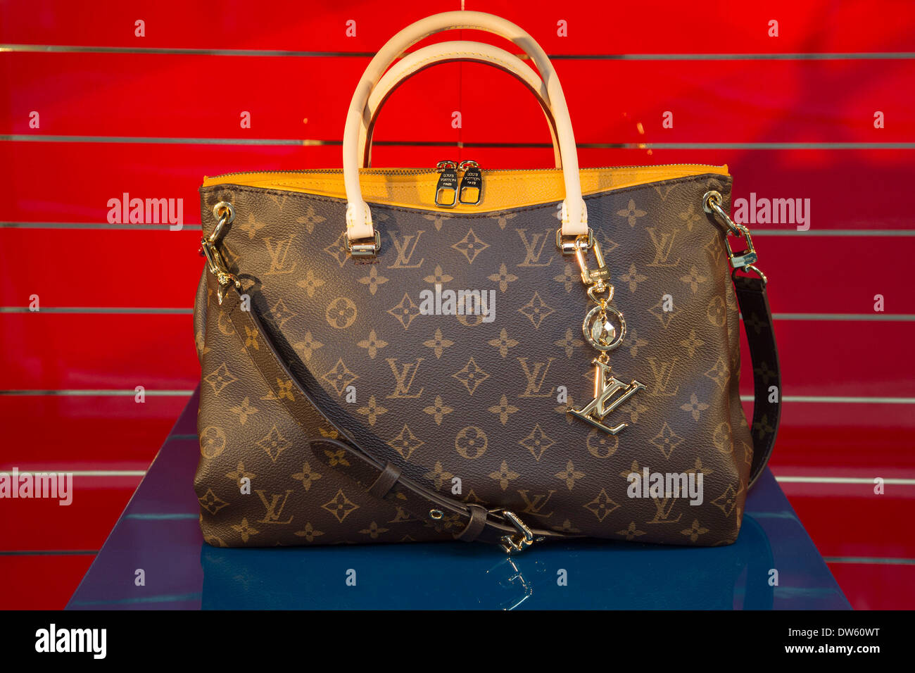 Bag in the shop window of Louis Vuitton store in London, UK Stock