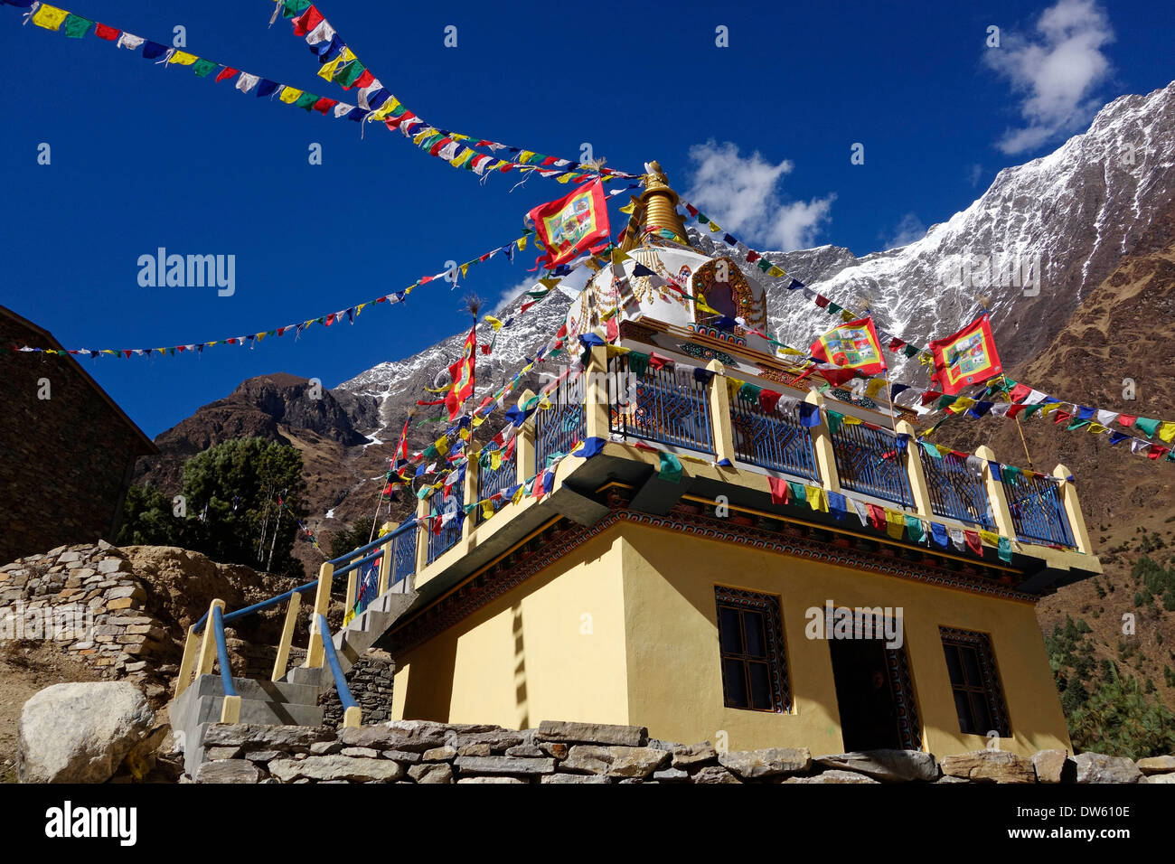Buddhist temple in the village of Lho in the Manaslu region of Nepal