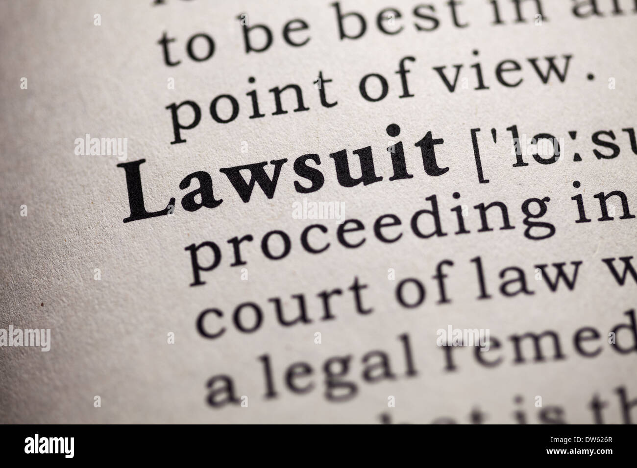 Fake Dictionary, definition of the word lawsuit. Stock Photo