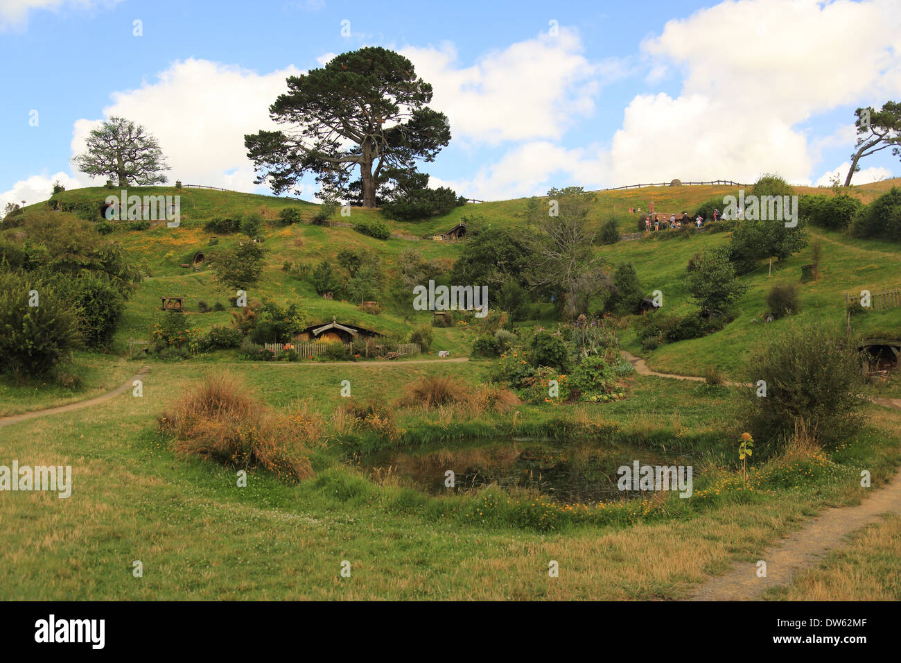 Hobbit and Lord of the Rings film set, Hobbiton, Broadway, Matamata, Nr Cambridge, Waikato Region, North Island, New Zealand Stock Photo