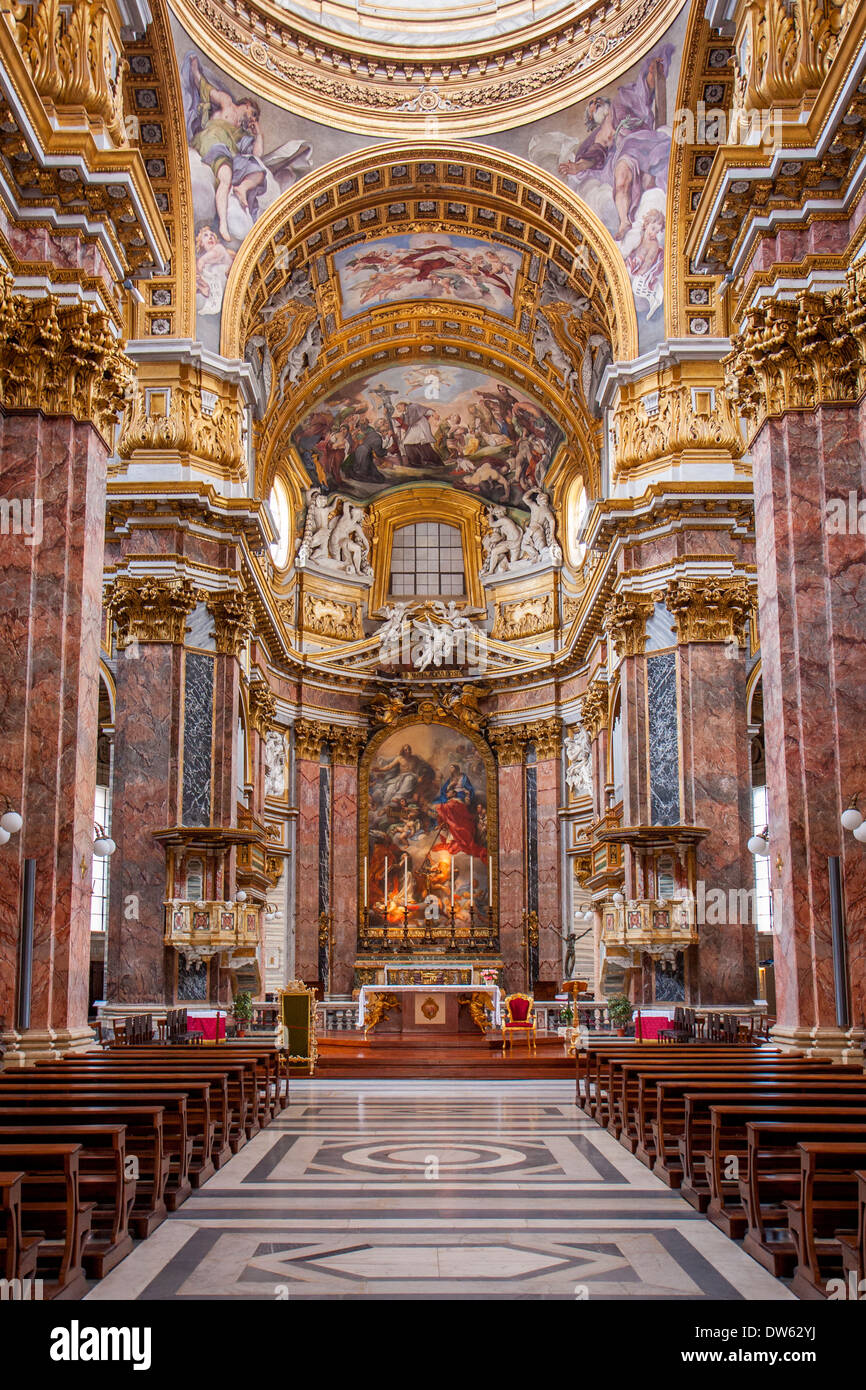 Interior of Sant'Ambrogio e Carlo al Corso - a basilica church built in the 17th century along Via del Corso, Rome, Italy Stock Photo