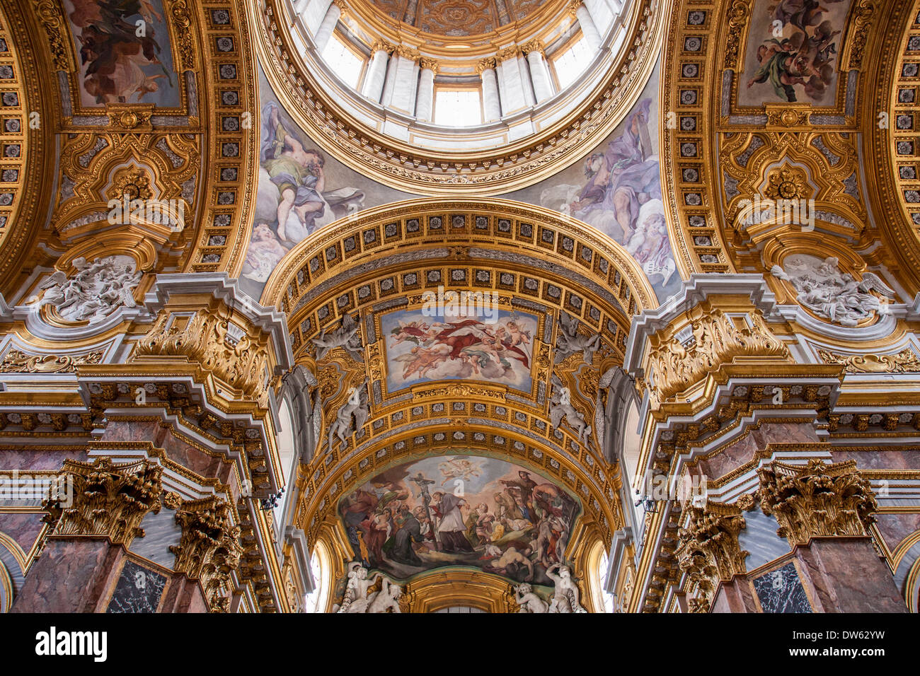 Interior of Sant'Ambrogio e Carlo al Corso - a basilica church built in the 17th century along Via del Corso, Rome, Italy Stock Photo
