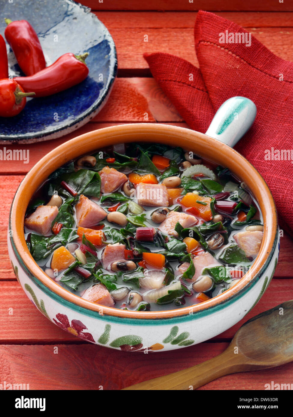 Ham black eyed peas and greens Stock Photo Alamy