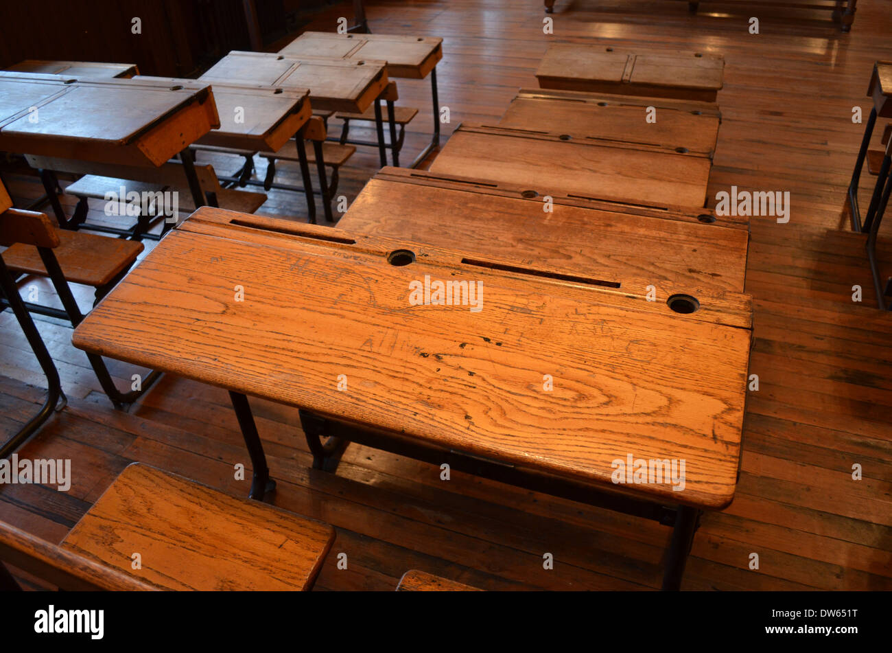 Old school desks, nostalgia Stock Photo Alamy