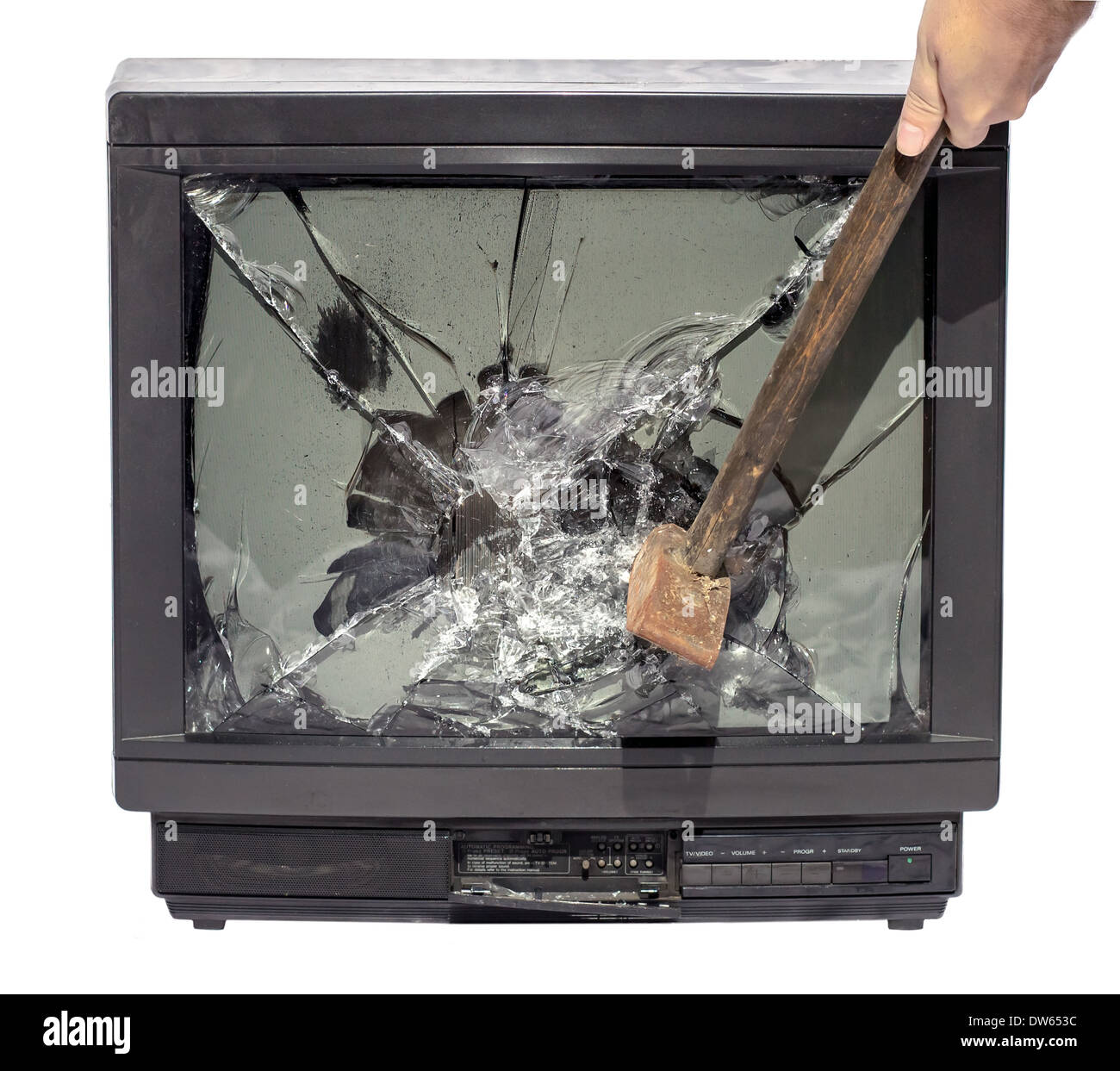 hammer blow to TV Stock Photo - Alamy
