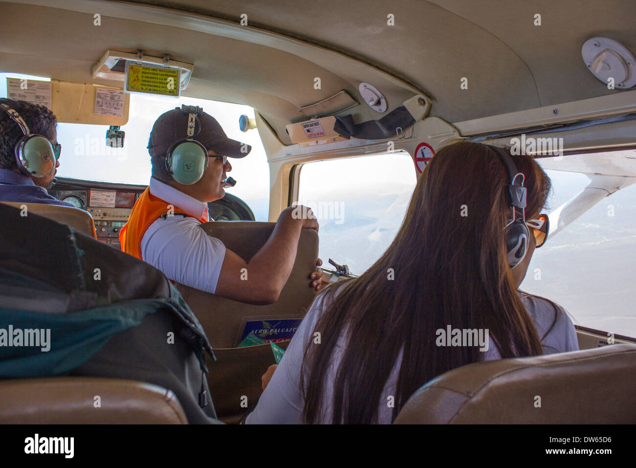 flying tour in an airplane above The Nazca Lines, Peru Stock Photo