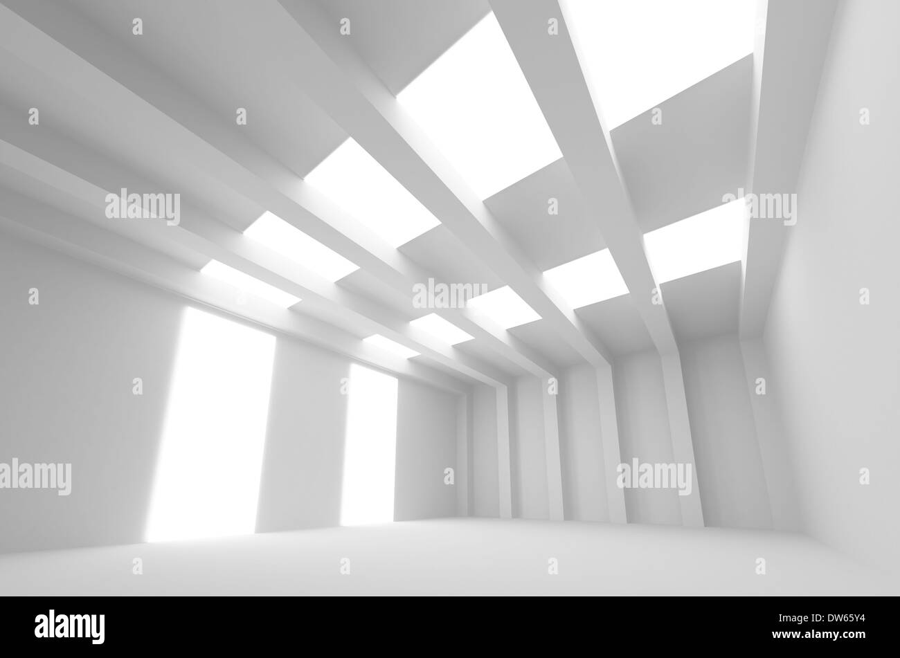 White 3d abstract architecture background. Empty interior with lights ...