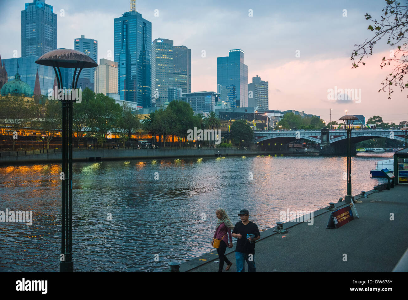 Melbourne Victoria Australia city portrait backdrop with Princes Bridge and the Yarra River. Melbourne Skyline of City melbourne Stock Photo
