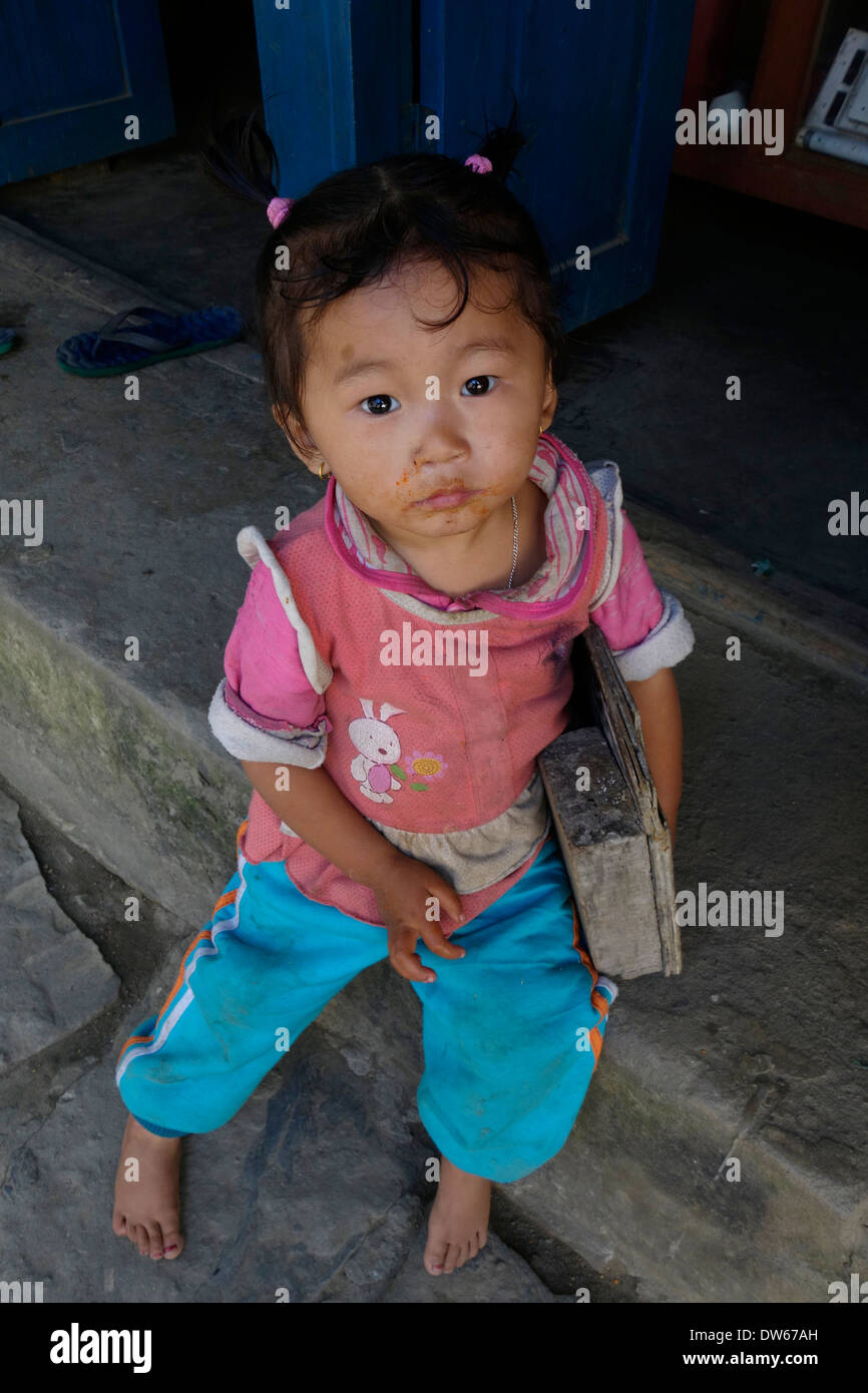 Young girl in a village in the Gorkha region of Nepal. Stock Photo