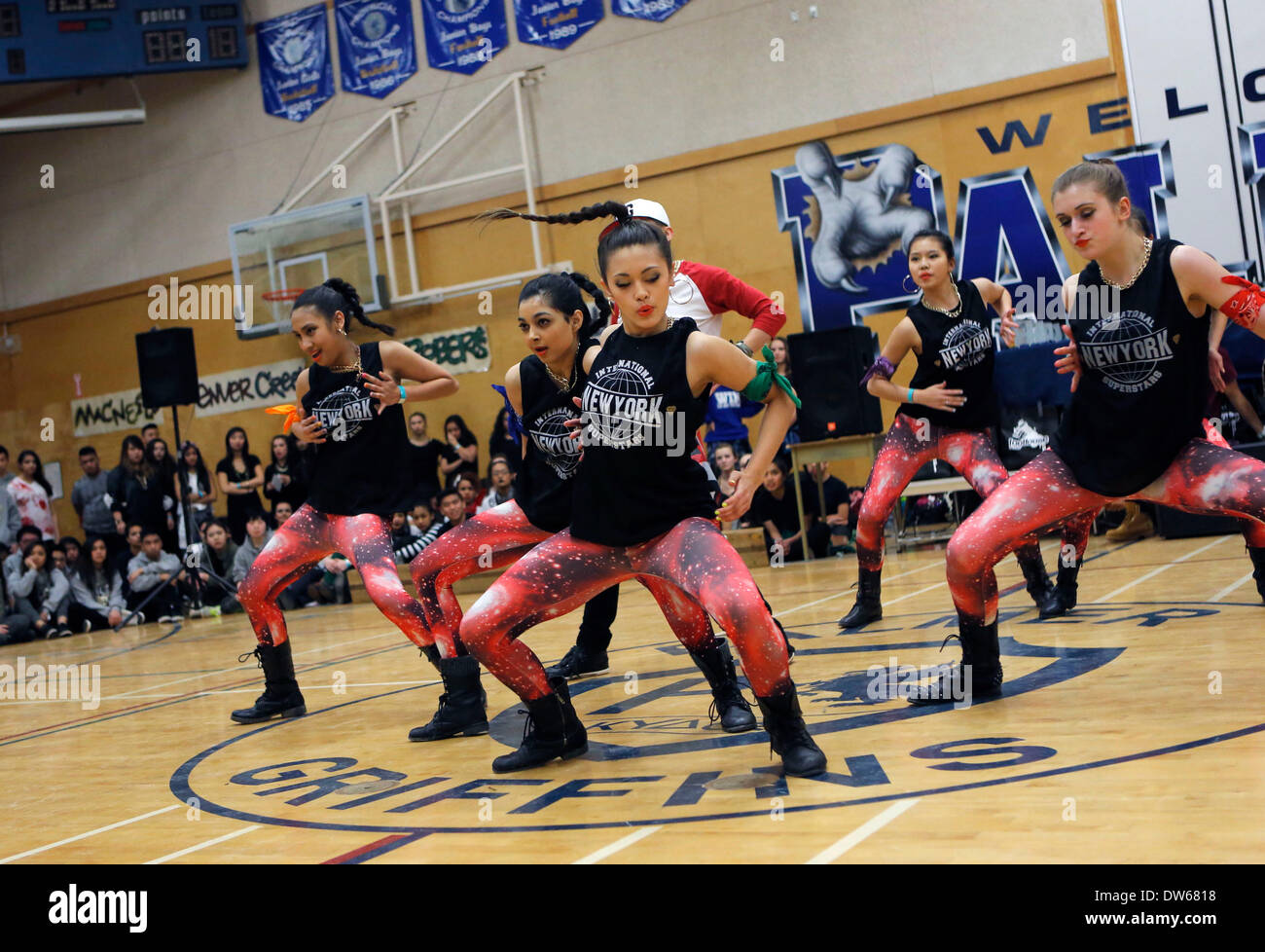 Richmond, Canada. 28th Feb, 2014. Students perform hip hop dance during
