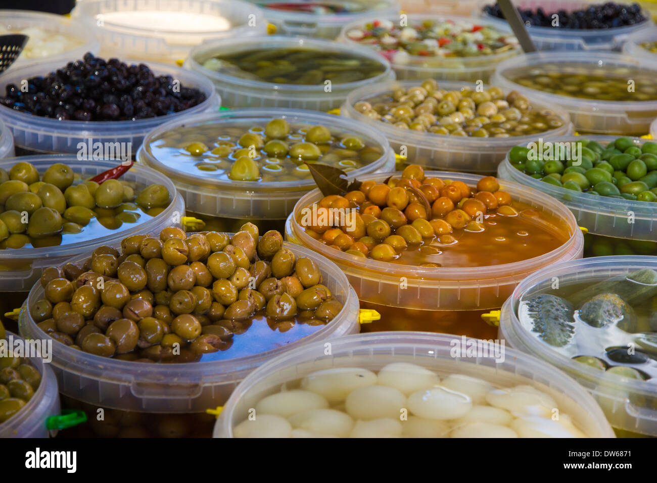 Olives and pickles for sale in a market Stock Photo 67135685 Alamy