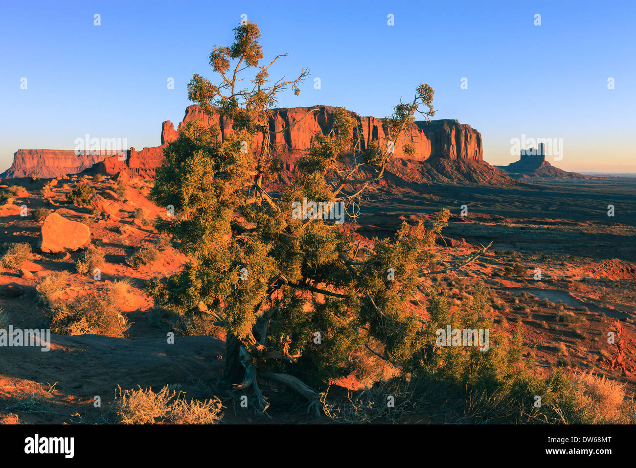 Sunrise in Monument Valley Navajo Tribal Park on the border of Utah and Arizona Stock Photo