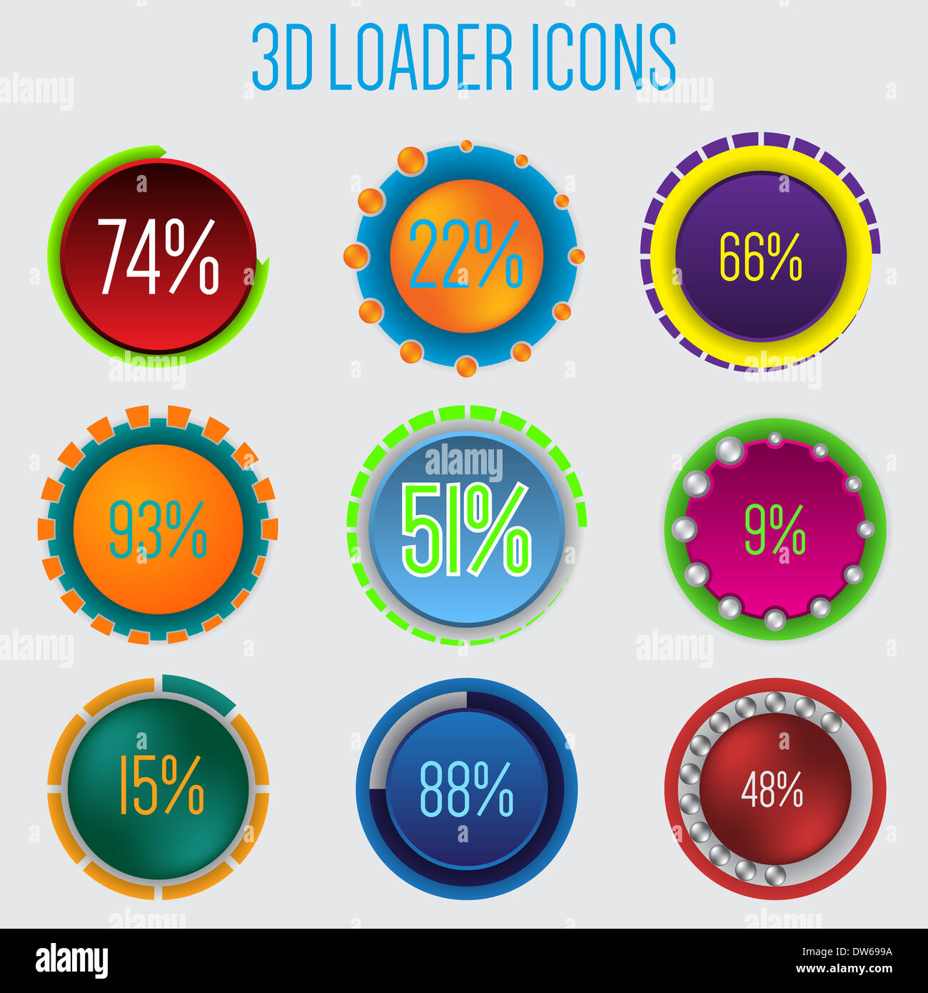 3d loader icon set of 9 with percentage Stock Photo - Alamy