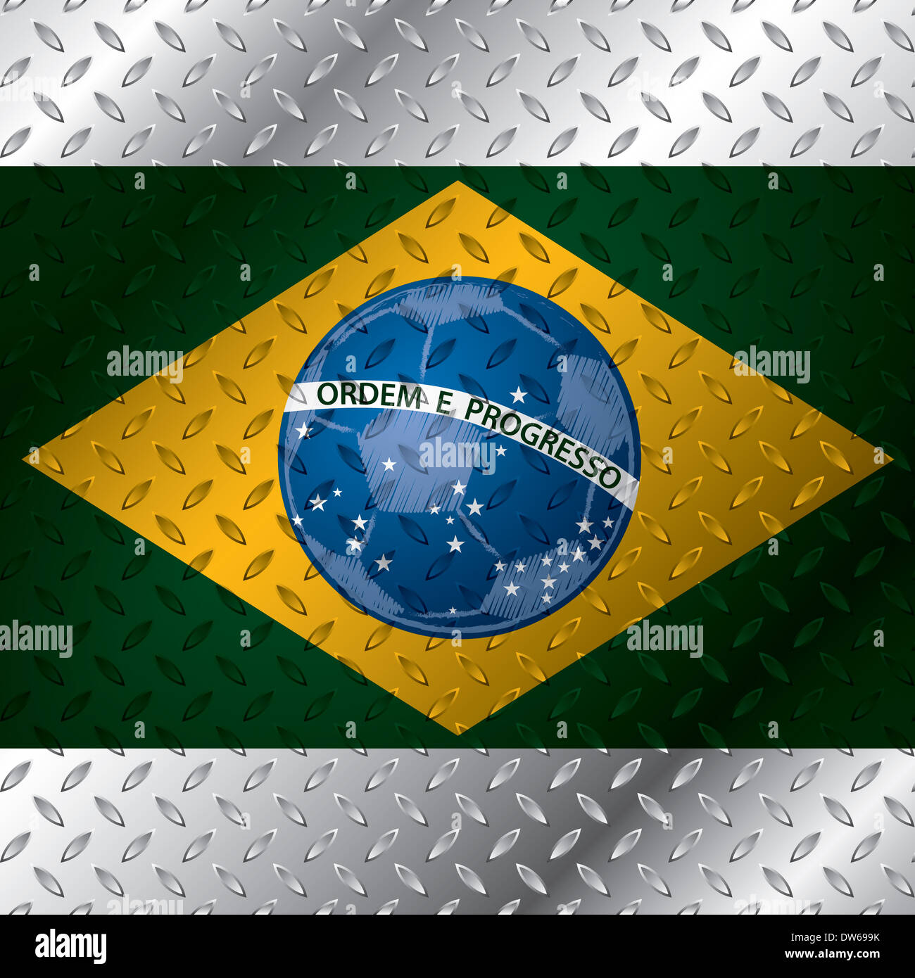 Abstract brasil flag poster on metallic plate Stock Photo