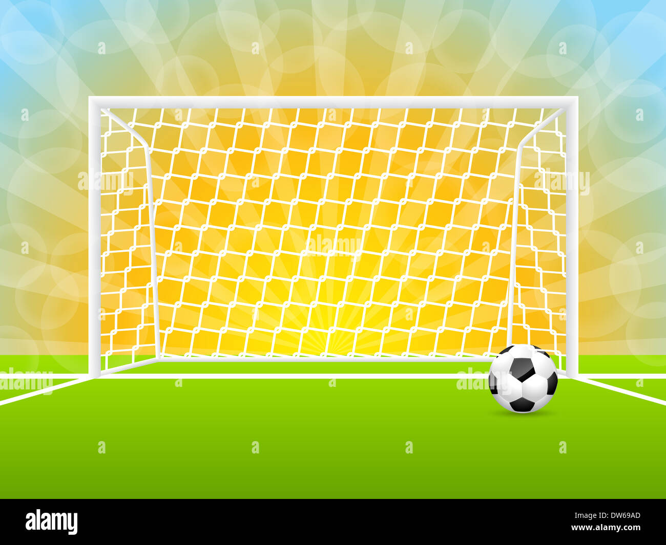Soccer ball and gate with sunset background Stock Photo - Alamy