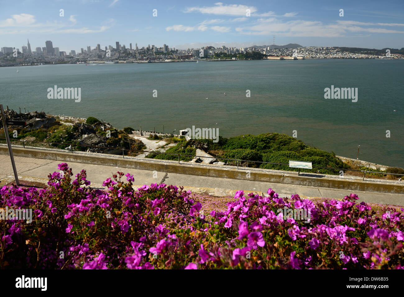 view of san francisco city skyline from wardens office alcatraz jail penitentiary maximum security prison Stock Photo