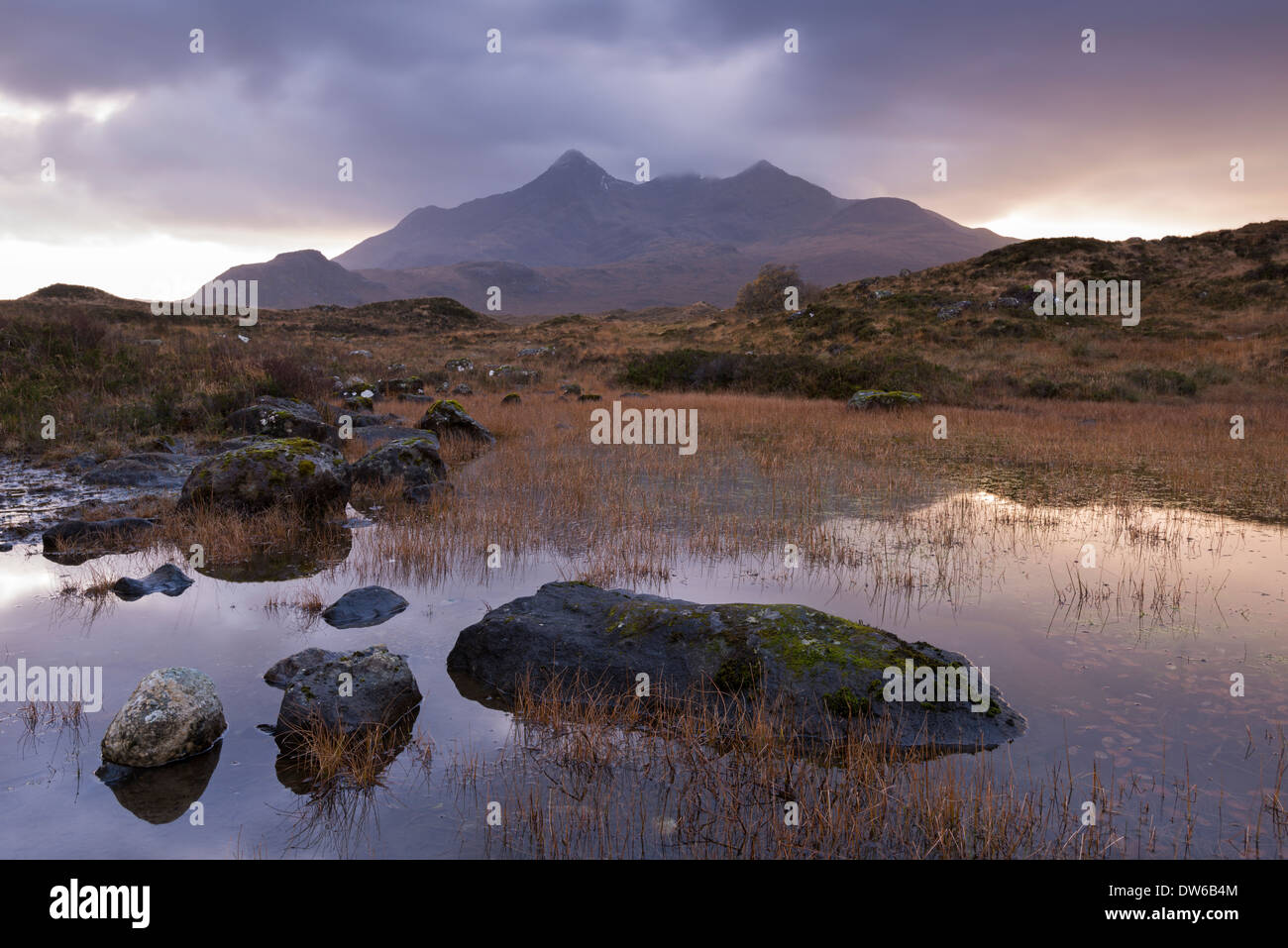 The Cuillin mountains from Glen Sligachan, Isle of Skye, Scotland. Winter (November) 2013. Stock Photo
